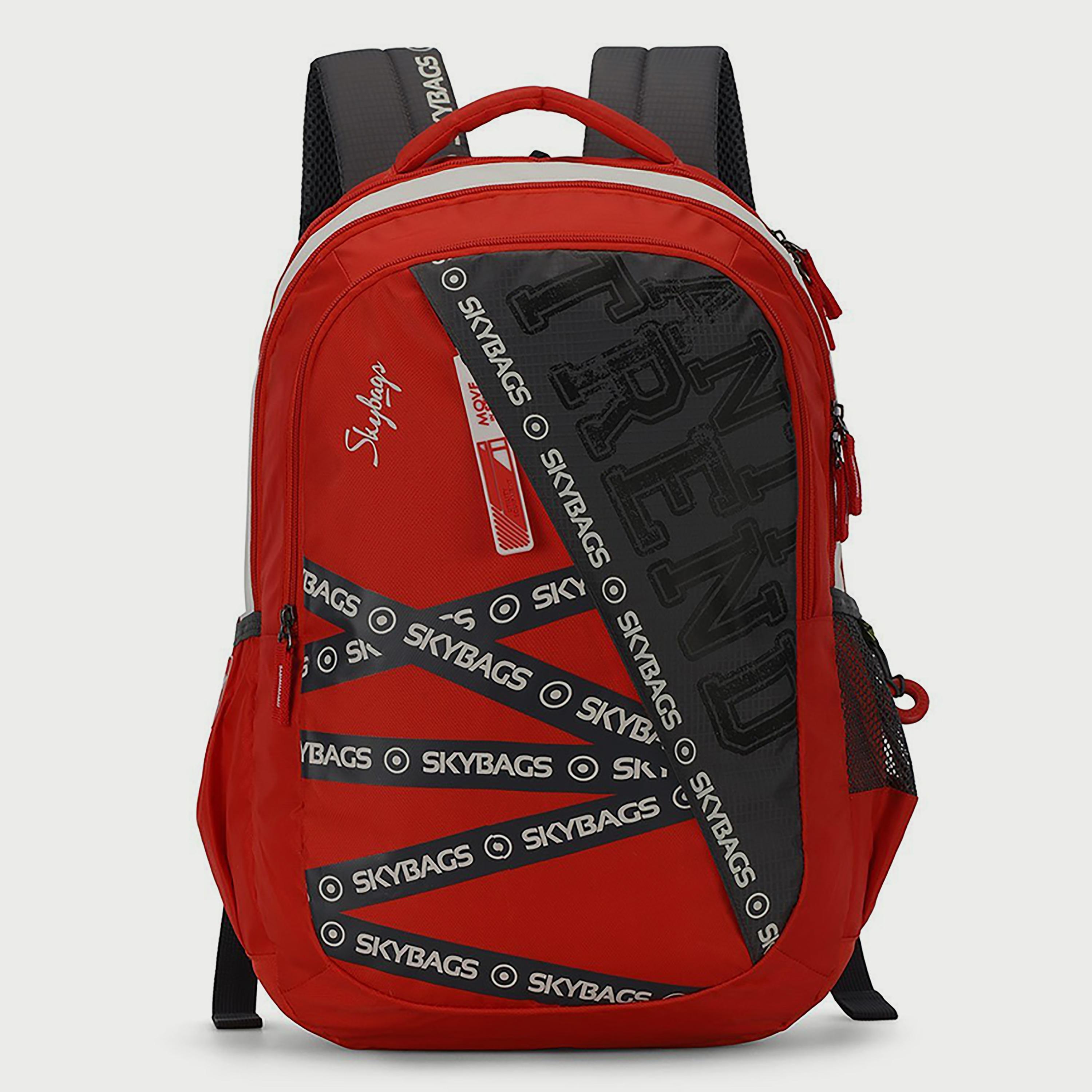 Skybags Logo Backpack with Padded Shoulder Straps and Back Panel Zip Closure in Red-men-bags-image-1