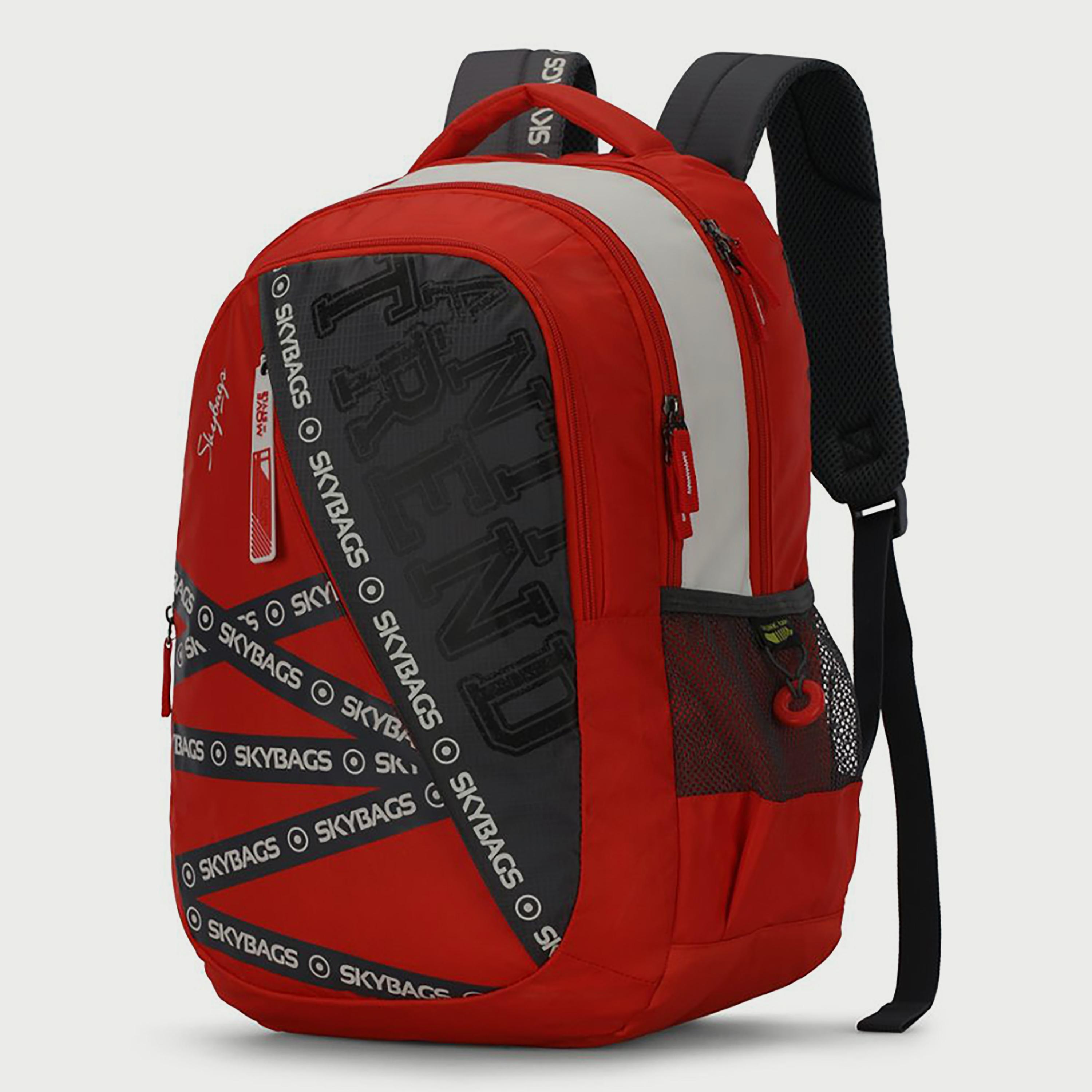 Skybags Logo Backpack with Padded Shoulder Straps and Back Panel Zip Closure in Red-men-bags-image-2