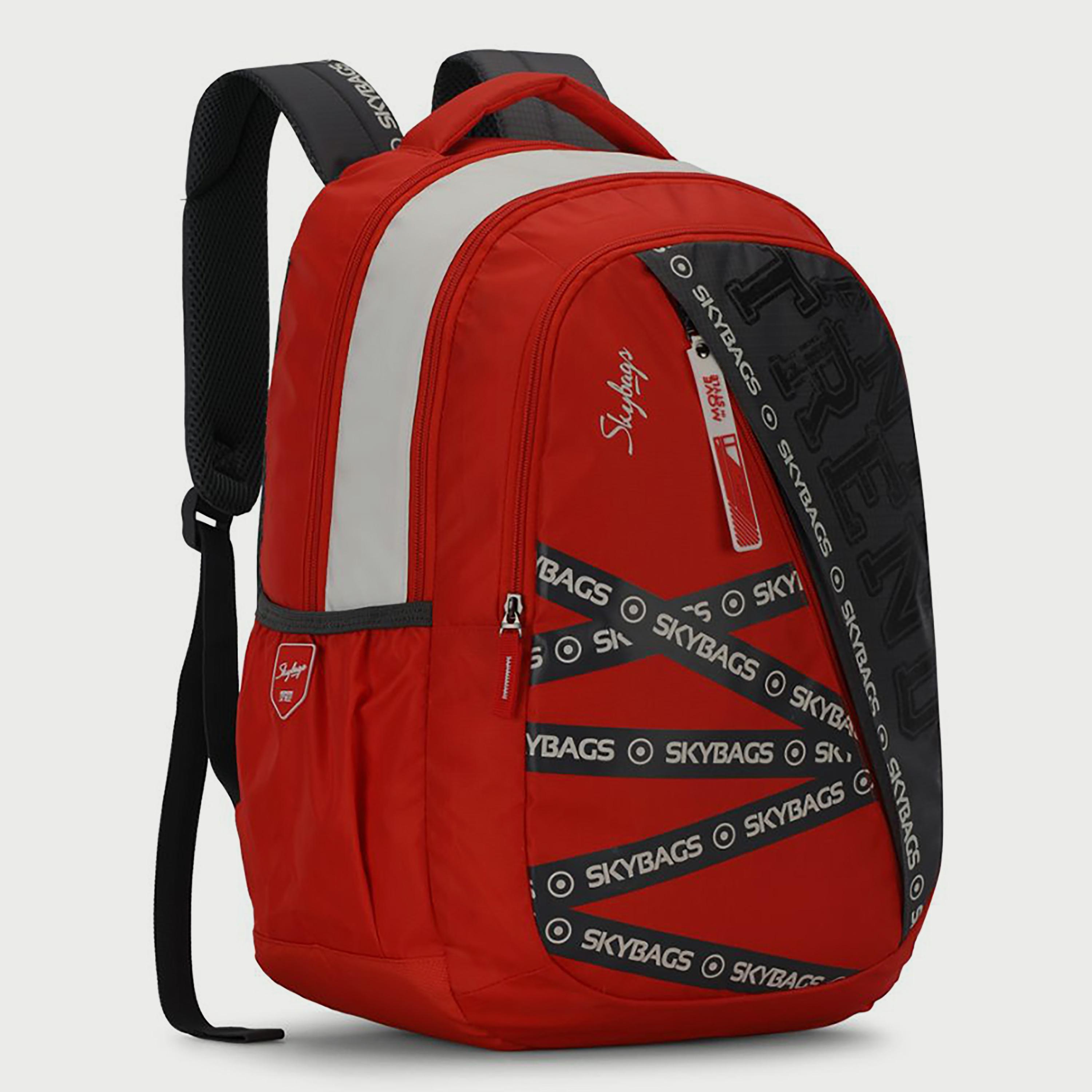 Skybags Logo Backpack with Padded Shoulder Straps and Back Panel Zip Closure in Red-men-bags-image-3