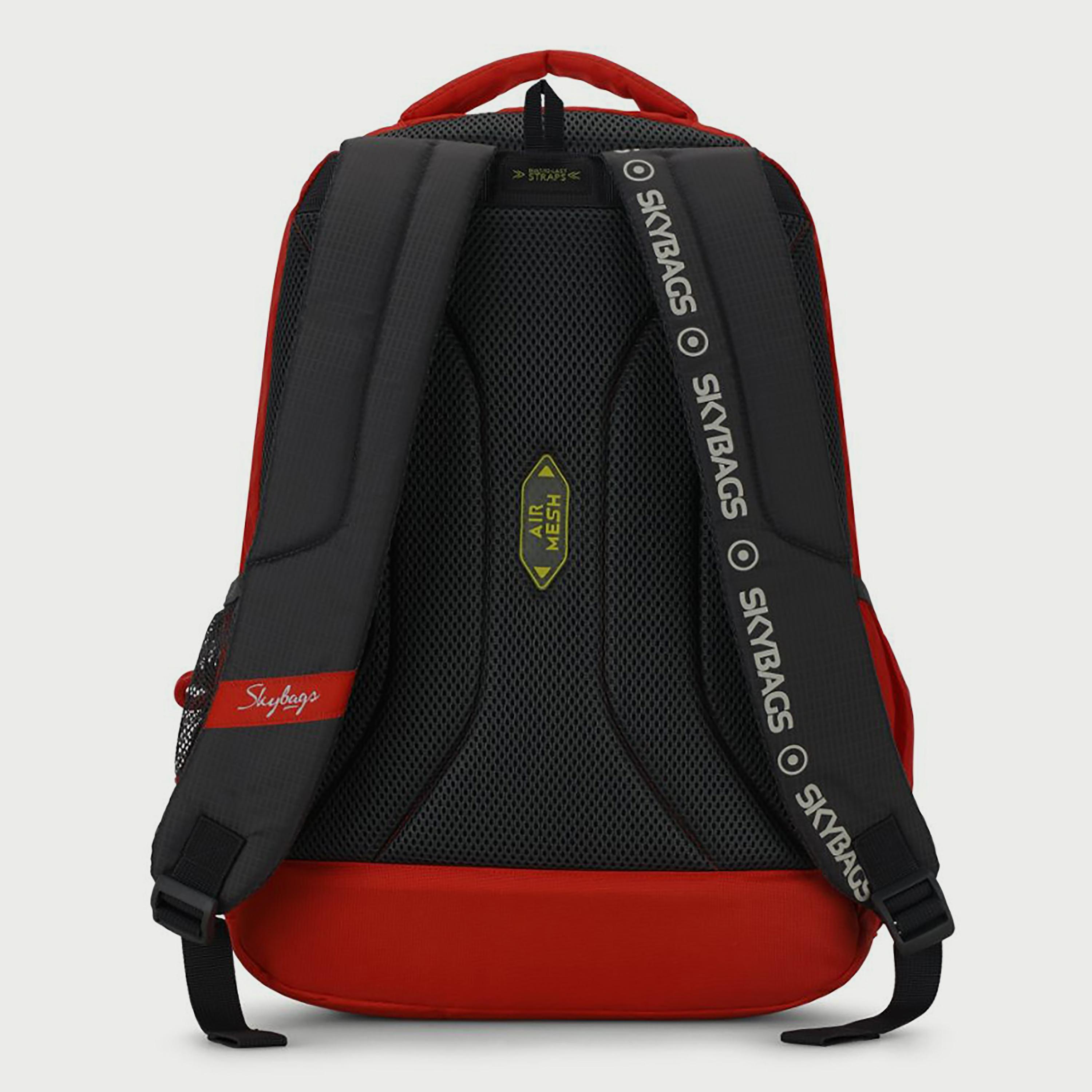 Skybags Logo Backpack with Padded Shoulder Straps and Back Panel Zip Closure in Red-men-bags-image-4