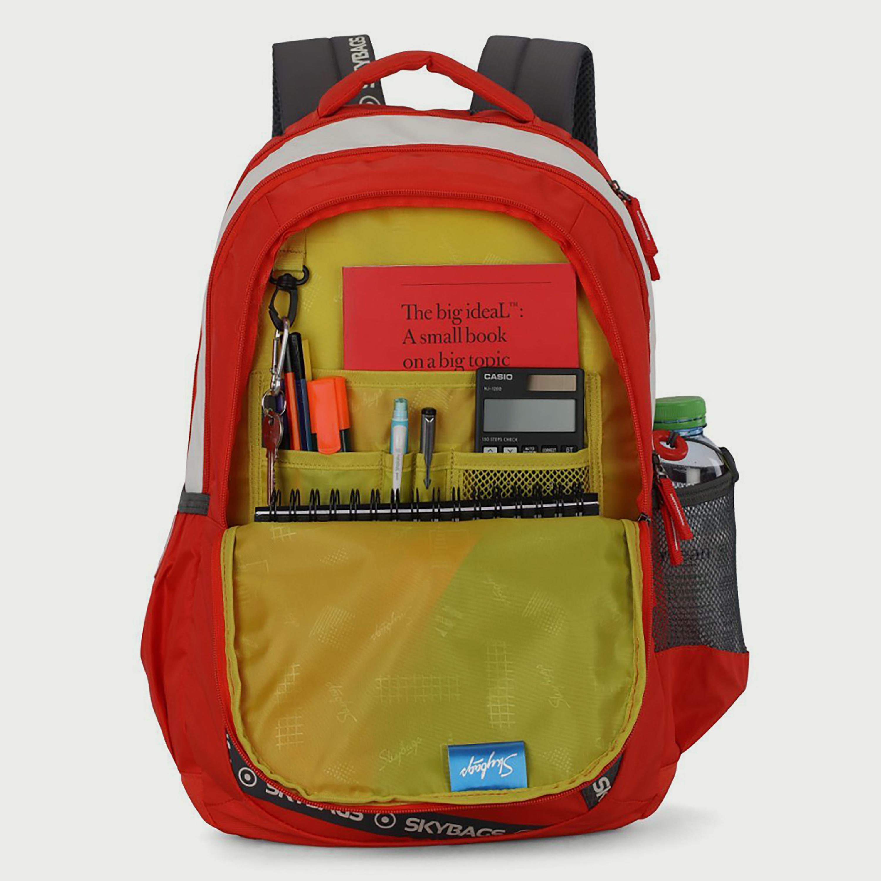 Skybags Logo Backpack with Padded Shoulder Straps and Back Panel Zip Closure in Red-men-bags-image-5