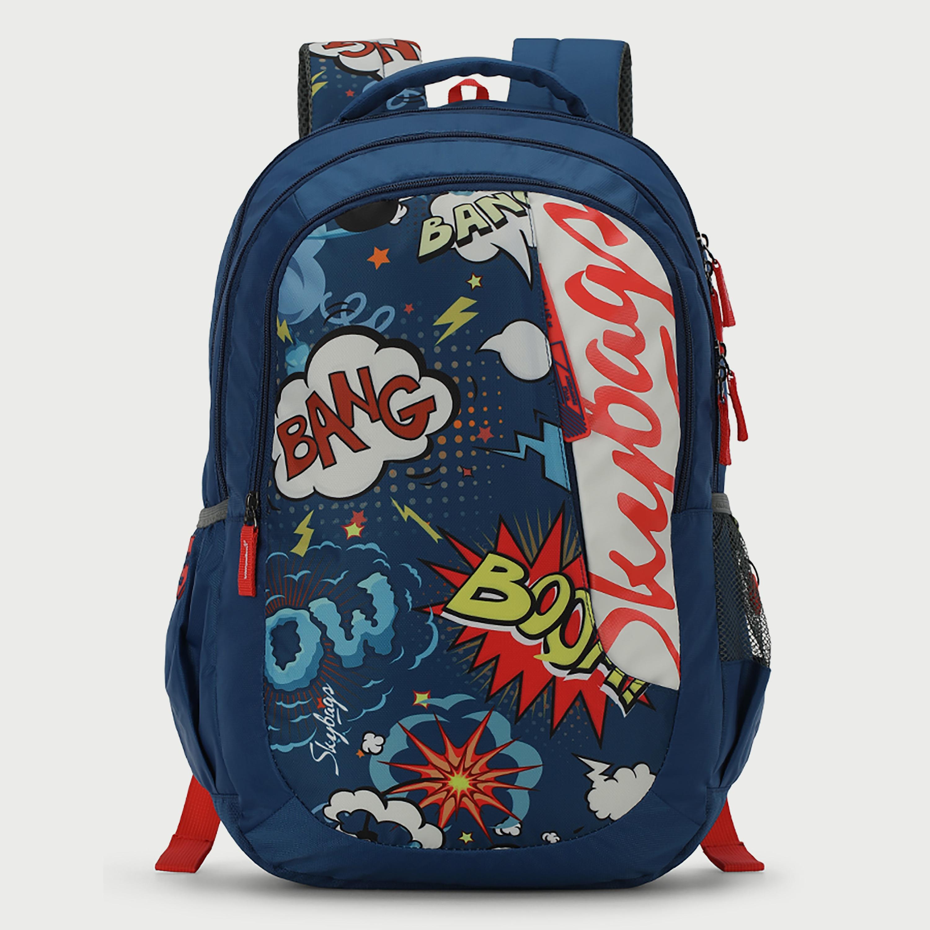 حقيبة ظهر مطبوعة من Skybags مع أحزمة كتف مبطنة ولوحة خلفية بسحاب للإغلاق باللون الأزرق-travel-luggagesandbags-backpacks-image-1