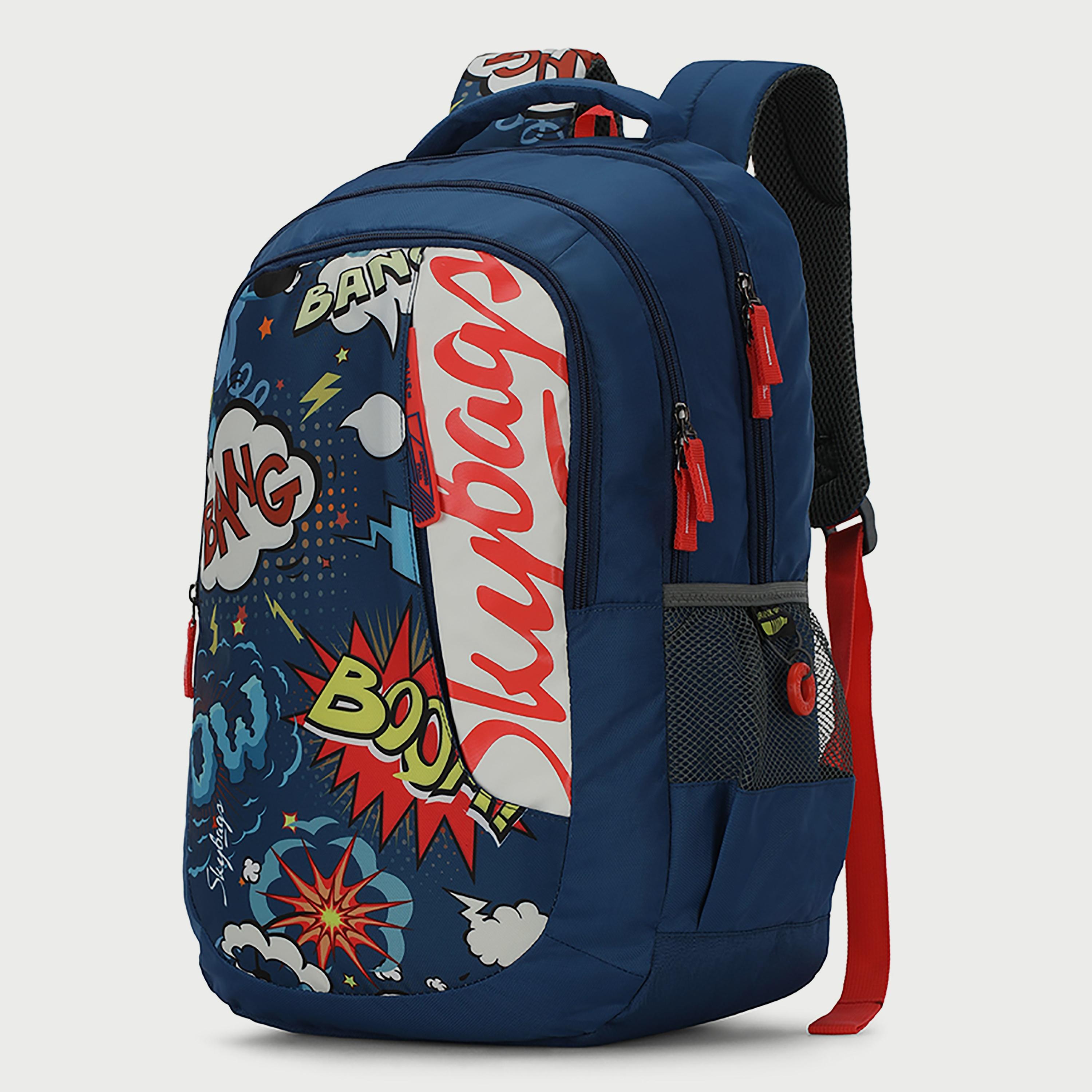 Skybags Printed Backpack with Padded Shoulder Straps and Back Panel Zip Closure in Blue-travel-luggagesandbags-backpacks-image-2