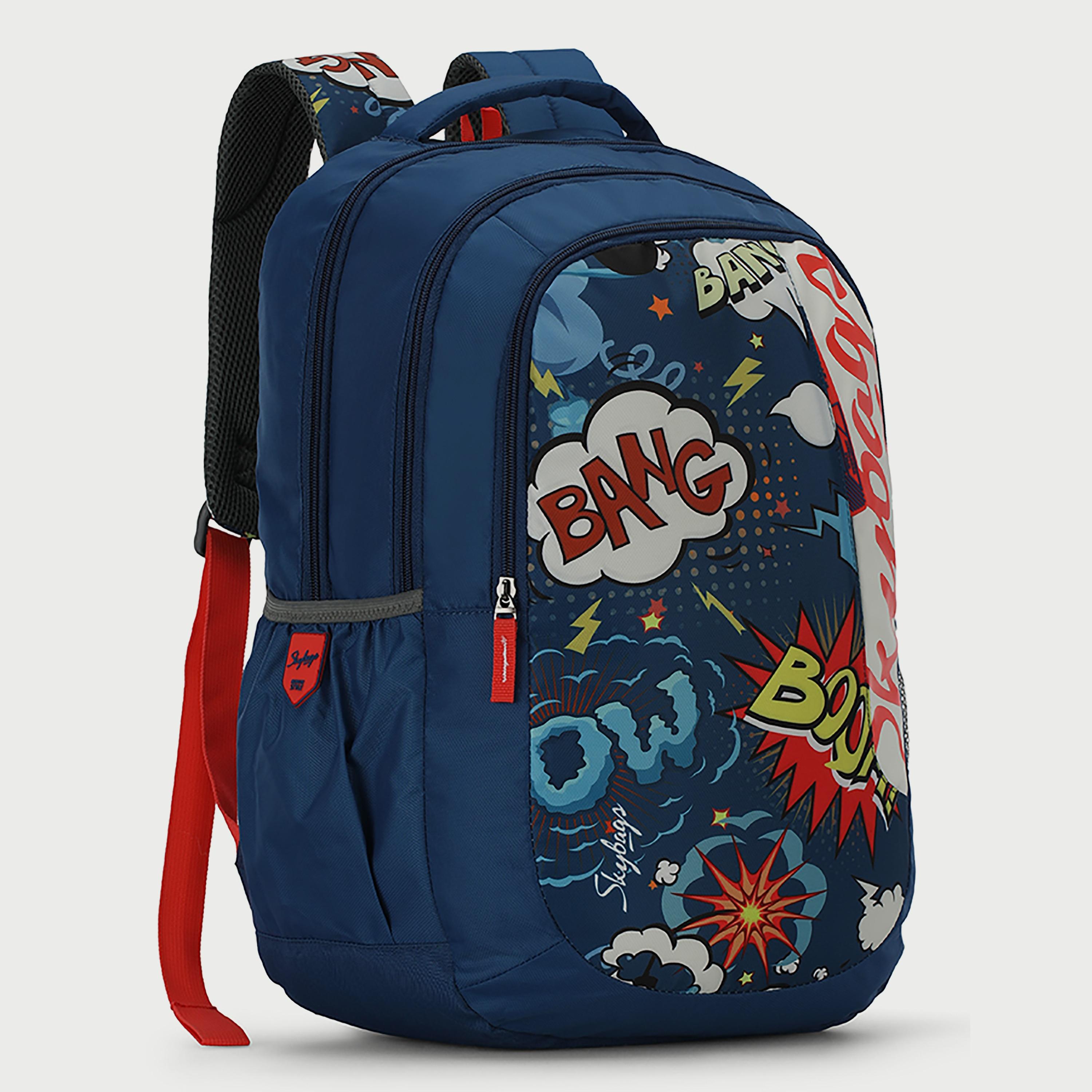 حقيبة ظهر مطبوعة من Skybags مع أحزمة كتف مبطنة ولوحة خلفية بسحاب للإغلاق باللون الأزرق-travel-luggagesandbags-backpacks-image-3
