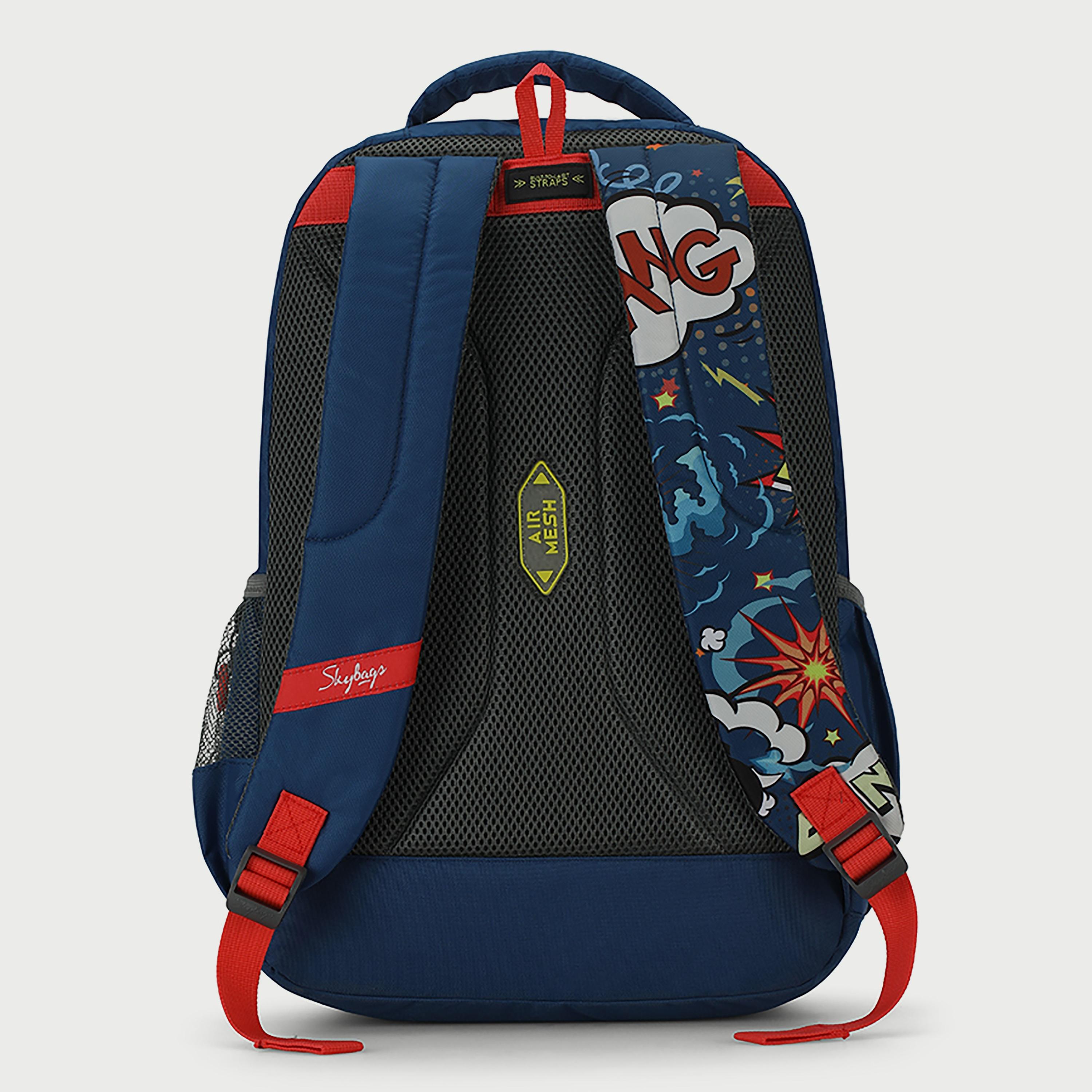 حقيبة ظهر مطبوعة من Skybags مع أحزمة كتف مبطنة ولوحة خلفية بسحاب للإغلاق باللون الأزرق-travel-luggagesandbags-backpacks-image-4