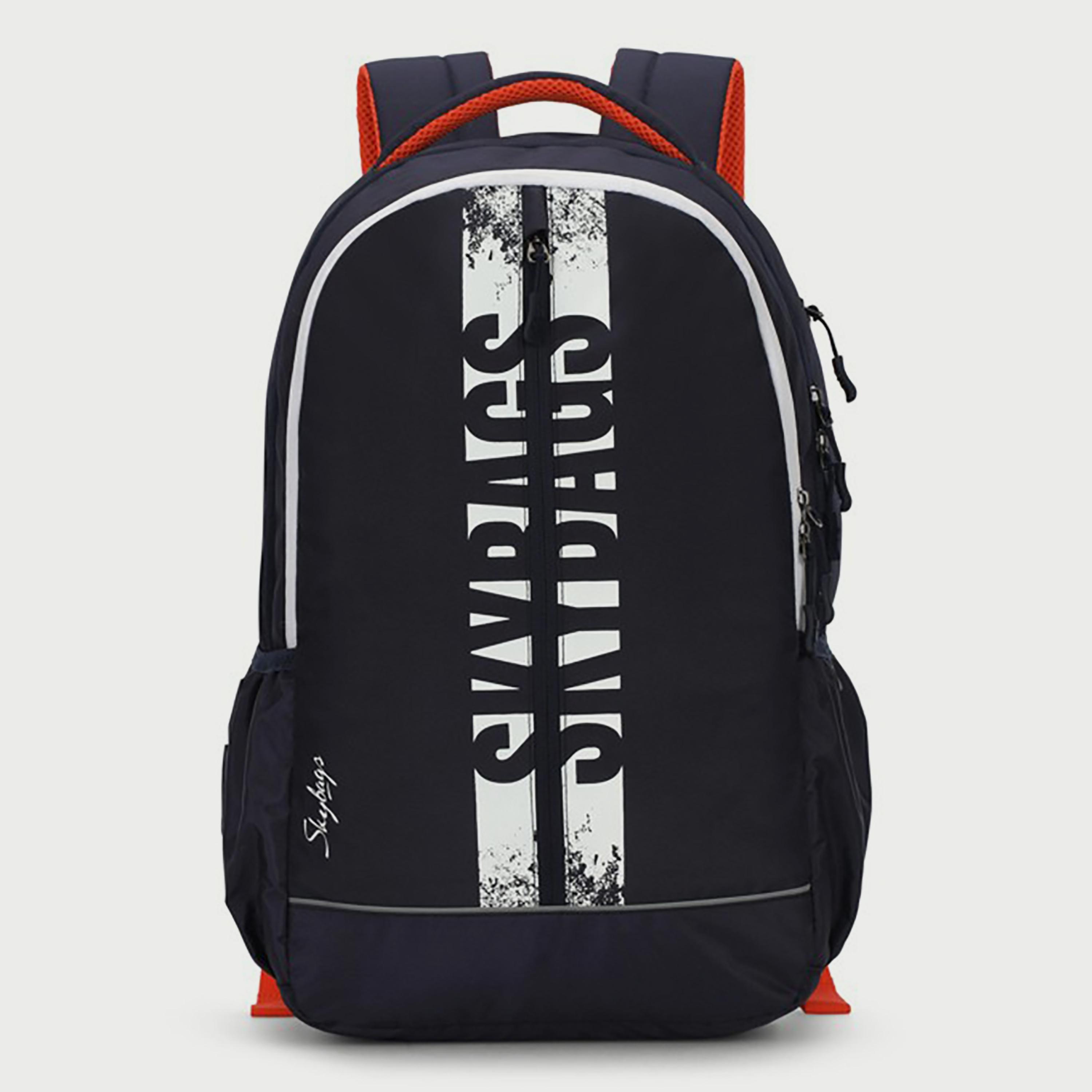 Skybags Logo Backpack with Padded Shoulder Straps and Back Panel Zip Closure in Navy Blue-school-bagsandbackpacks-backpacks-image-1