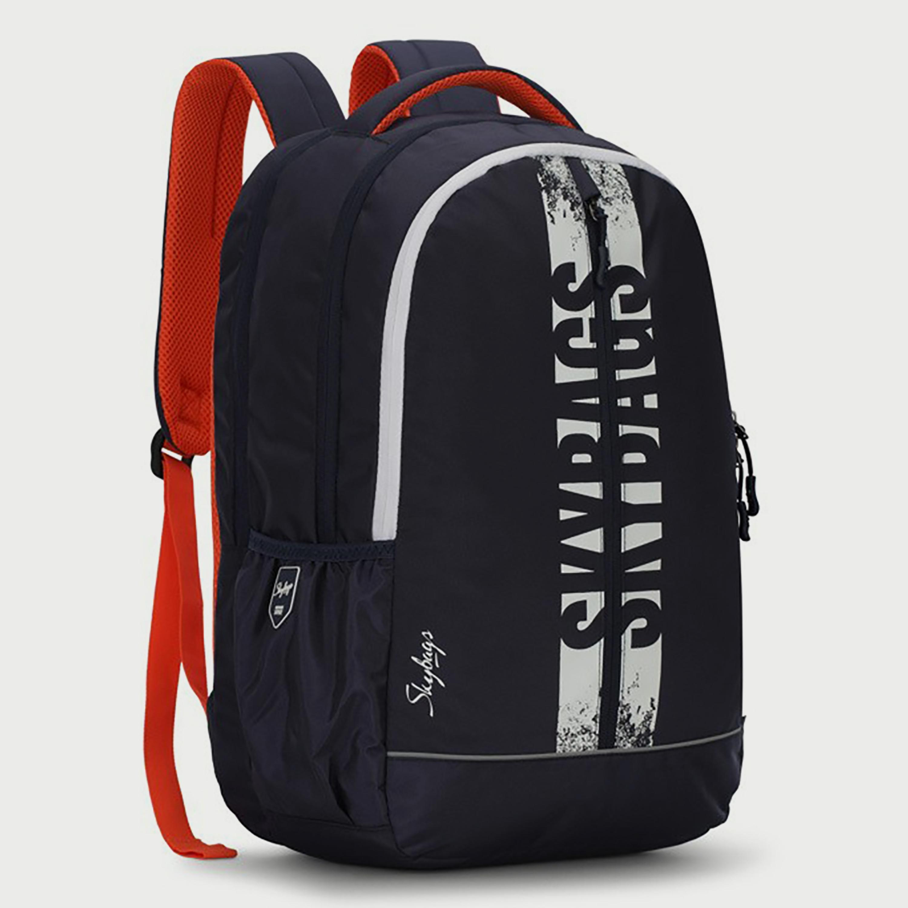 Skybags Logo Backpack with Padded Shoulder Straps and Back Panel Zip Closure in Navy Blue-school-bagsandbackpacks-backpacks-image-3