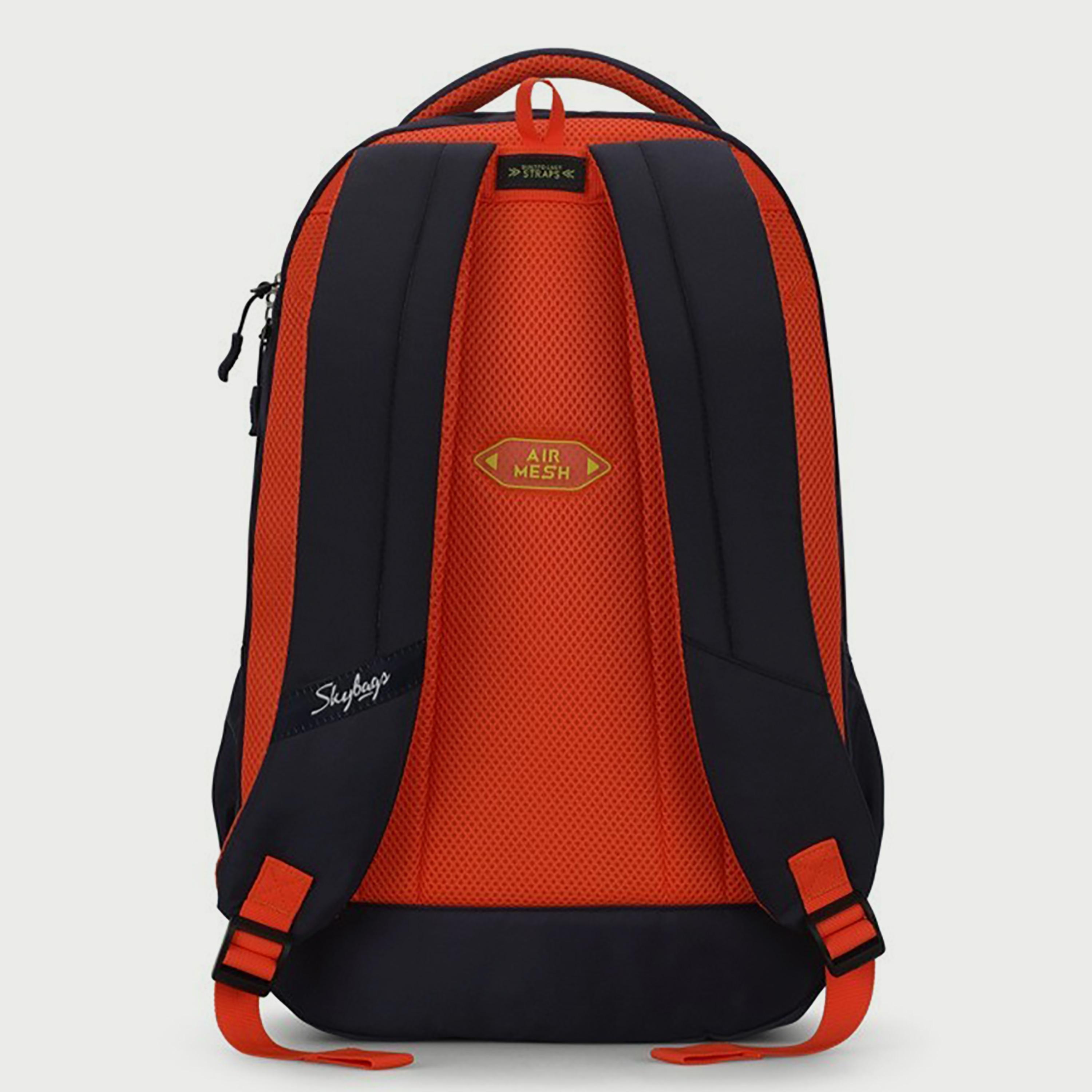 Skybags Logo Backpack with Padded Shoulder Straps and Back Panel Zip Closure in Navy Blue-school-bagsandbackpacks-backpacks-image-4