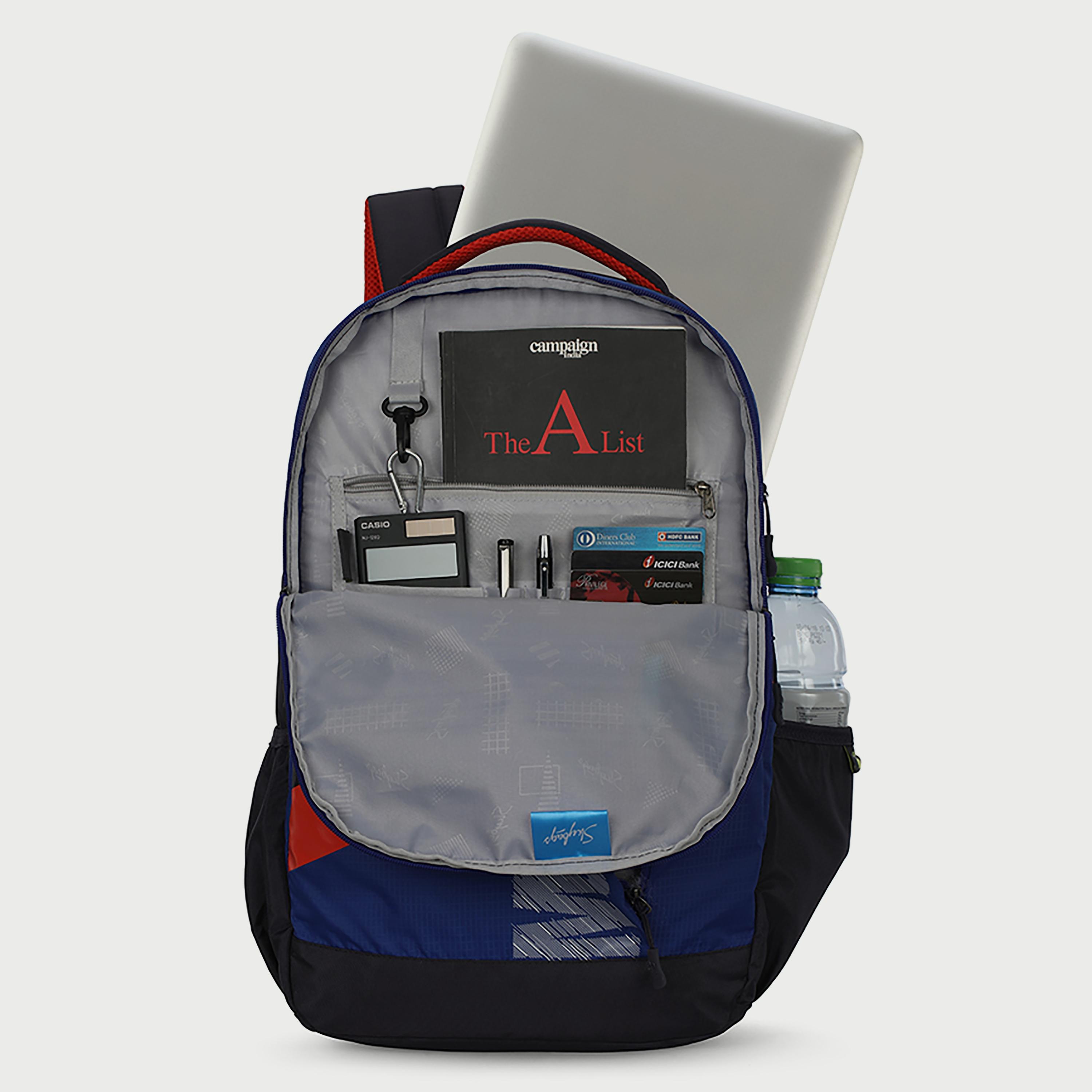 Skybags Logo Backpack with Padded Shoulder Straps and Back Panel Zip Closure in Blue-travel-luggagesandbags-backpacks-image-5