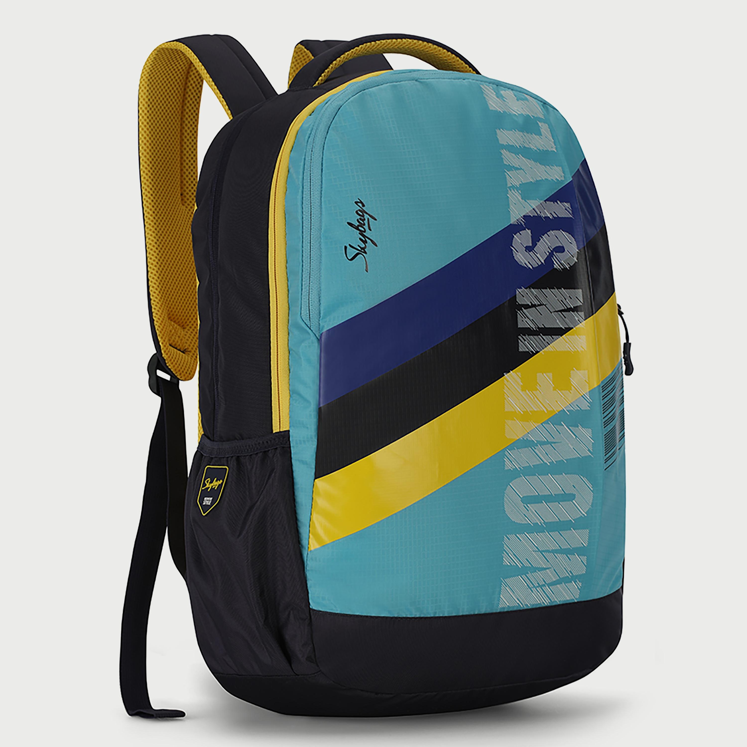 Skybags Logo Backpack with Padded Shoulder Straps and Back Panel Zip Closure in Blue-travel-luggagesandbags-backpacks-image-3