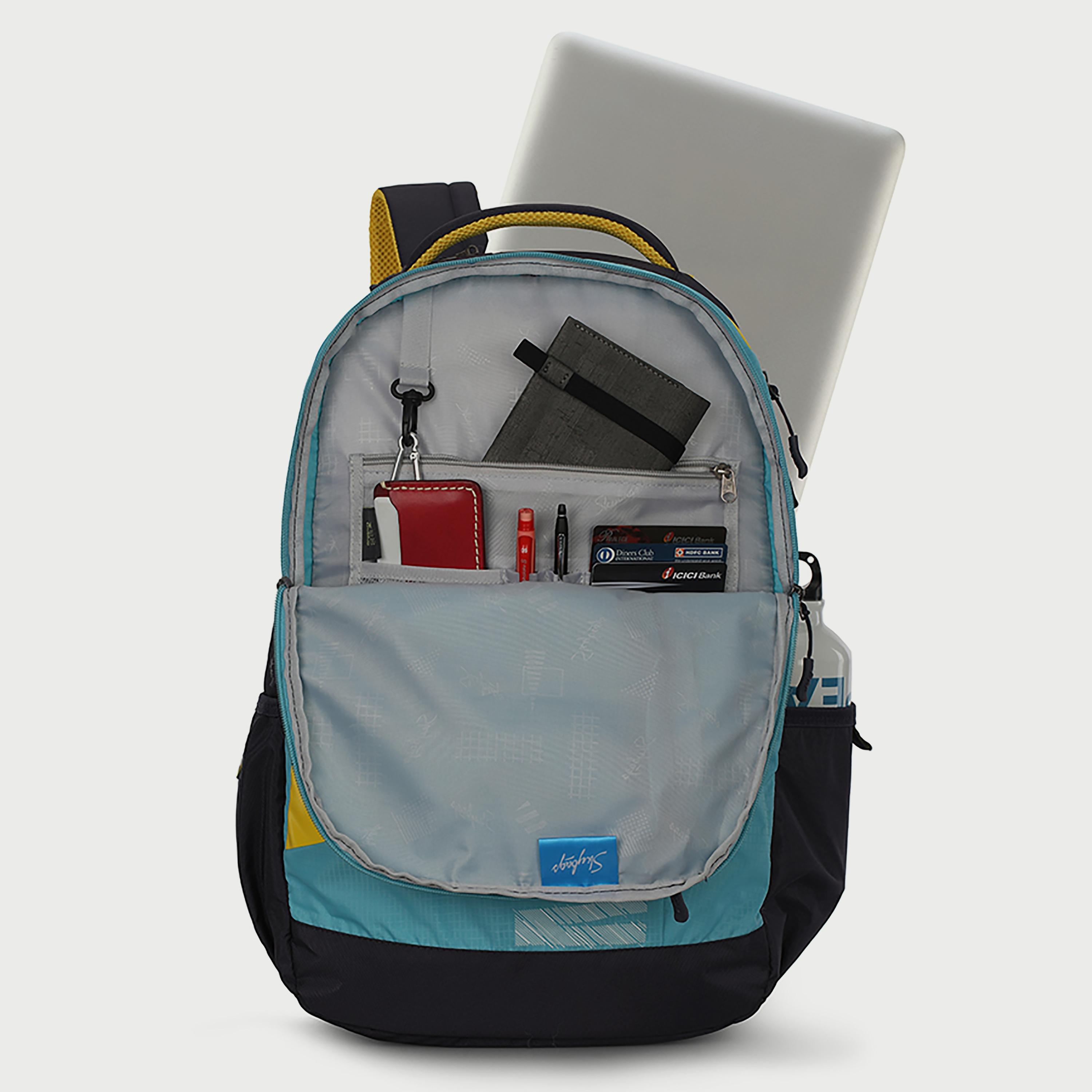 Skybags Logo Backpack with Padded Shoulder Straps and Back Panel Zip Closure in Blue-travel-luggagesandbags-backpacks-image-5