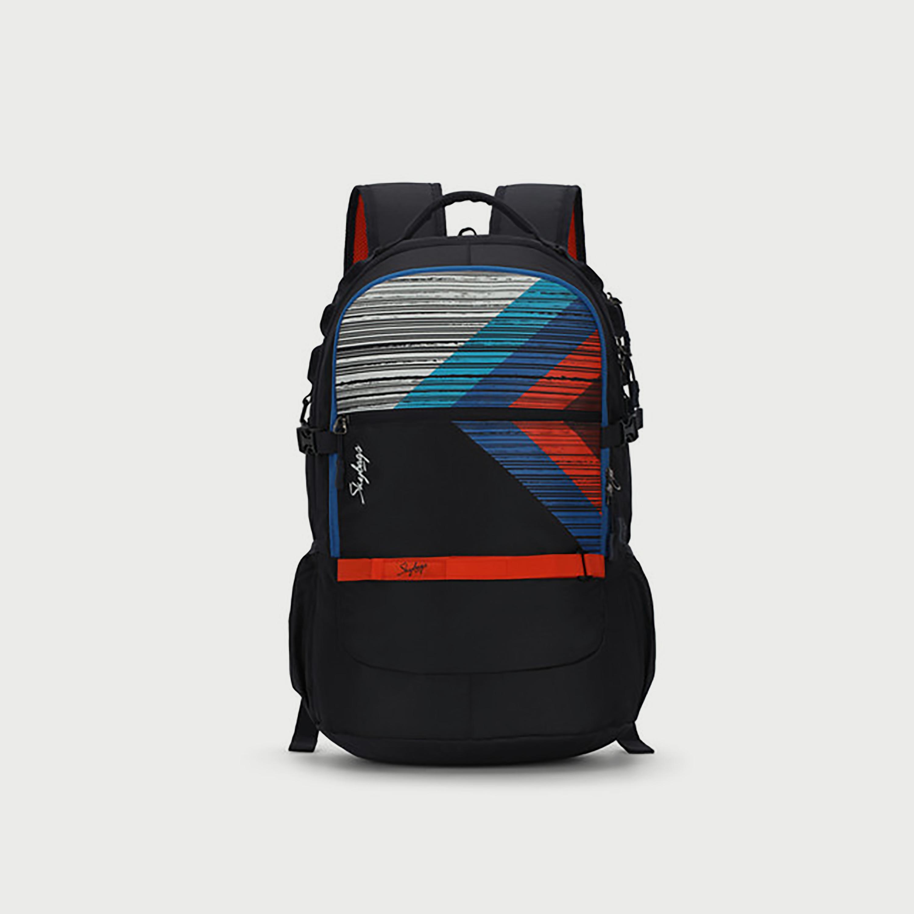 حقيبة ظهر Skybags مخططة مع أحزمة كتف مبطنة ولوحة خلفية بسحاب للإغلاق باللون الأسود-school-bagsandbackpacks-backpacks-image-1