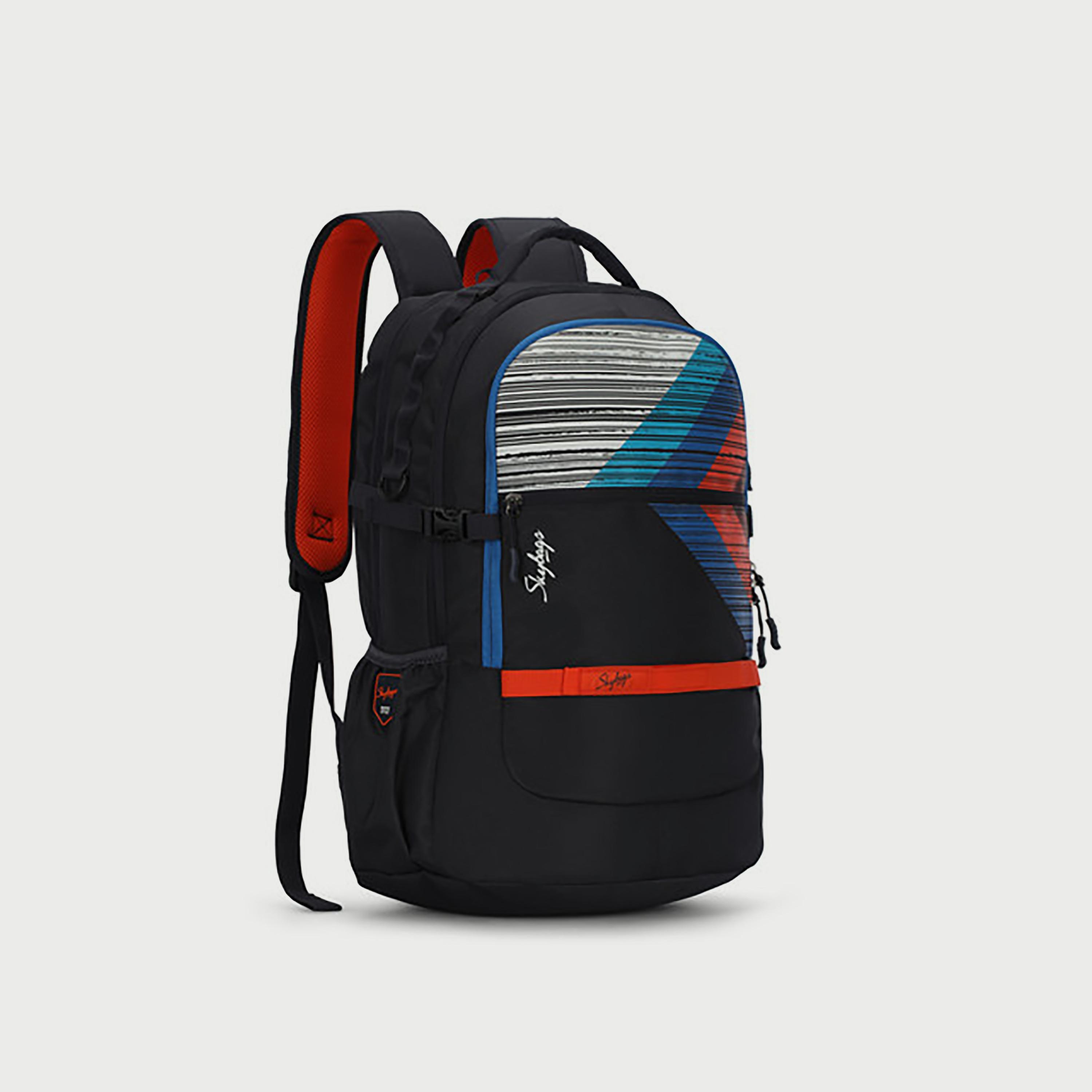 حقيبة ظهر Skybags مخططة مع أحزمة كتف مبطنة ولوحة خلفية بسحاب للإغلاق باللون الأسود-school-bagsandbackpacks-backpacks-image-3