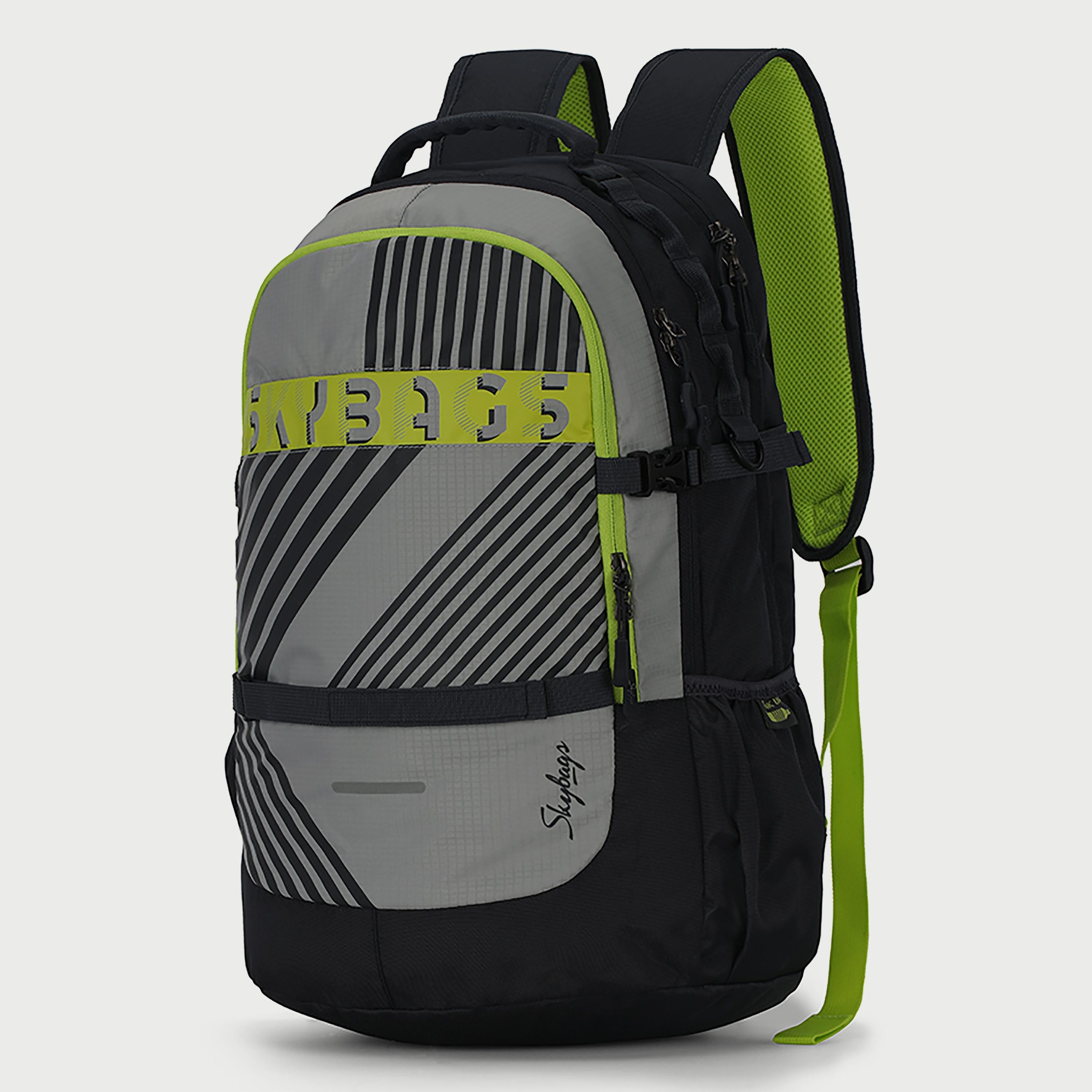 حقيبة ظهر Skybags مخططة مع أحزمة كتف مبطنة ولوحة خلفية بسحاب للإغلاق باللون الرمادي-school-bagsandbackpacks-backpacks-image-2