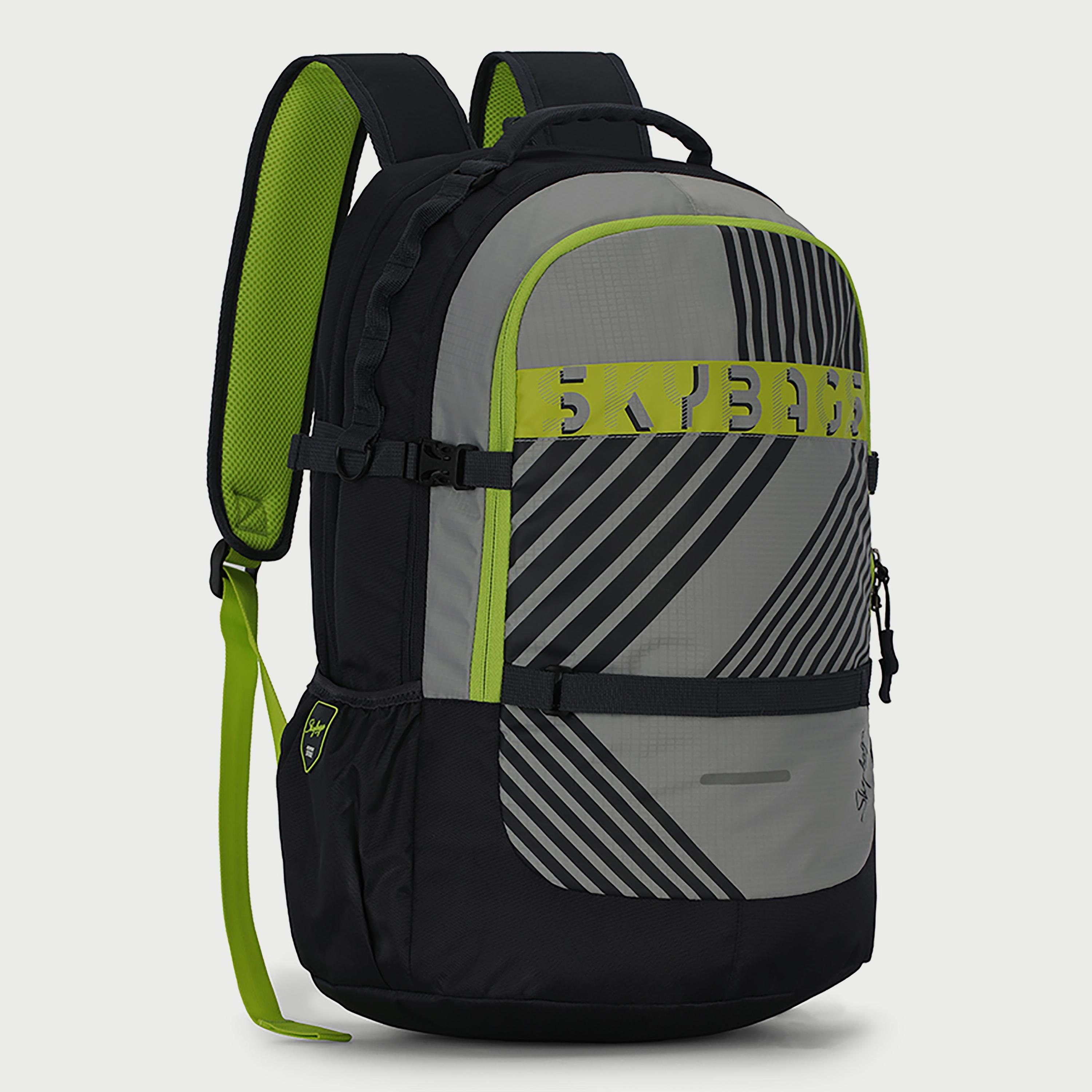 حقيبة ظهر Skybags مخططة مع أحزمة كتف مبطنة ولوحة خلفية بسحاب للإغلاق باللون الرمادي-school-bagsandbackpacks-backpacks-image-3