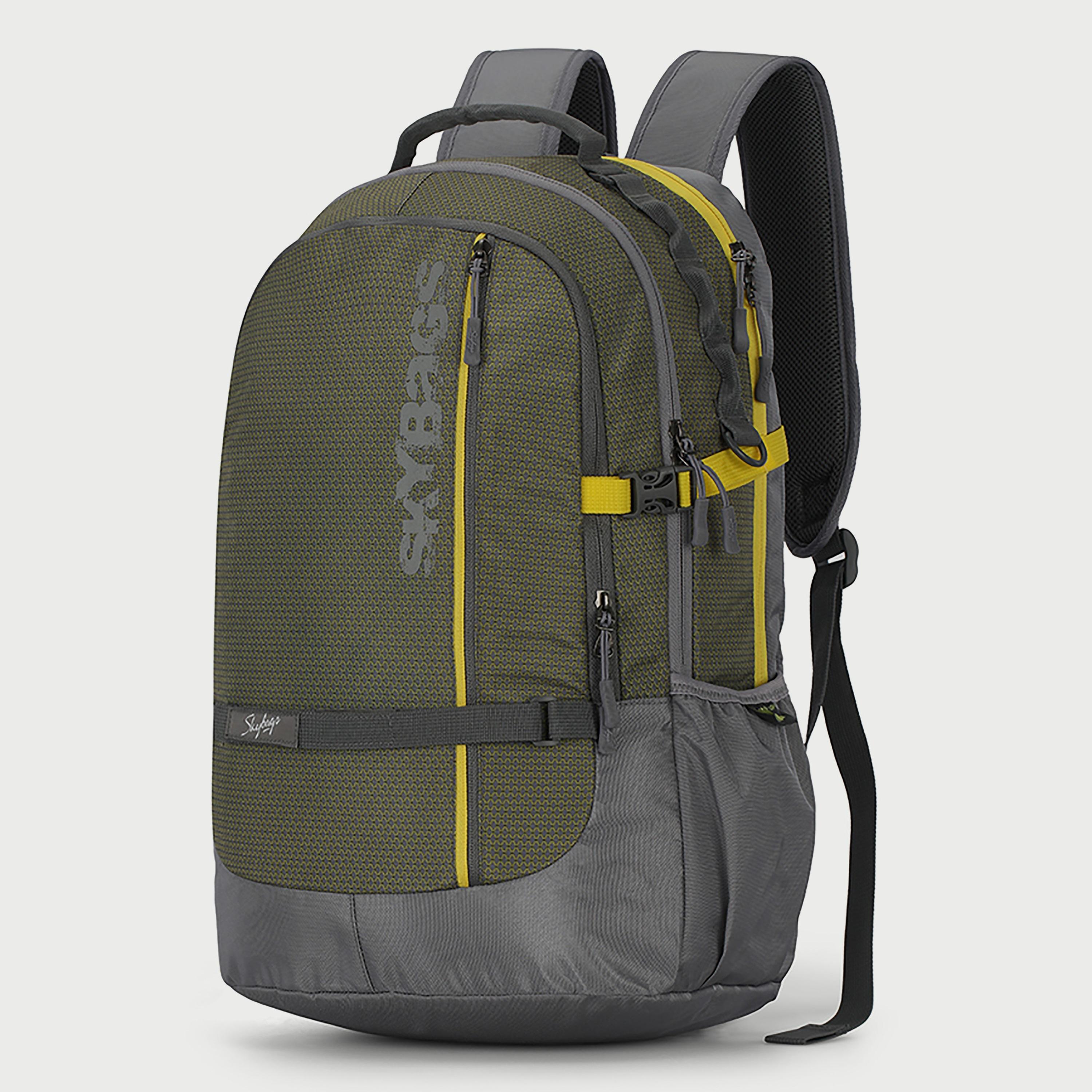 Skybags Logo Backpack with Padded Shoulder Straps and Back Panel Zip Closure in Olive-travel-luggagesandbags-backpacks-image-2