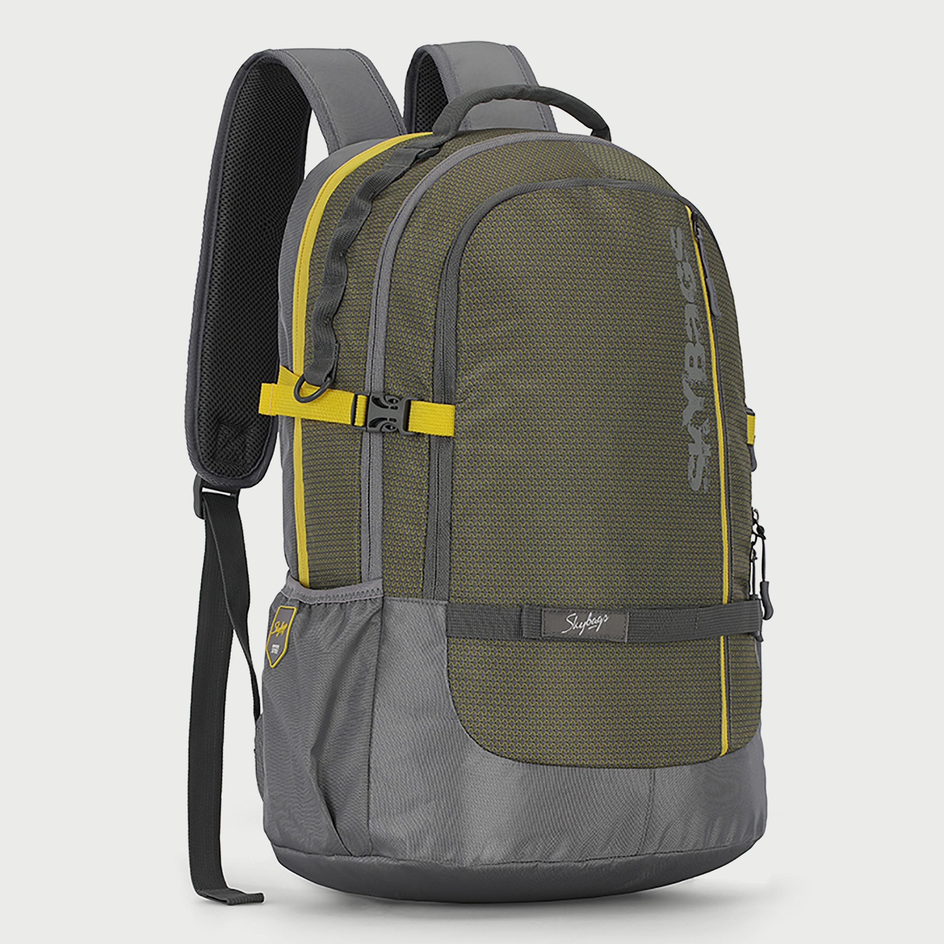Skybags Logo Backpack with Padded Shoulder Straps and Back Panel Zip Closure in Olive-travel-luggagesandbags-backpacks-image-3