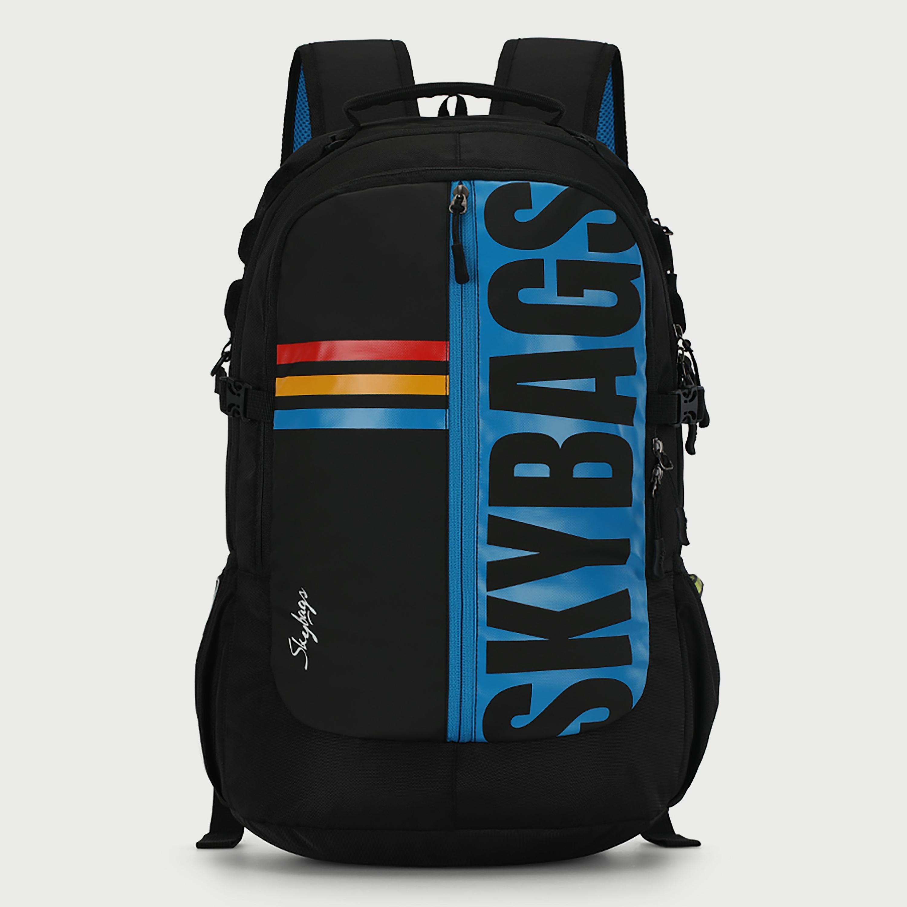 حقيبة ظهر تحمل شعار Skybags مع أحزمة كتف مبطنة وإغلاق بسحاب على اللوحة الخلفية باللون الأسود-travel-luggagesandbags-backpacks-image-1