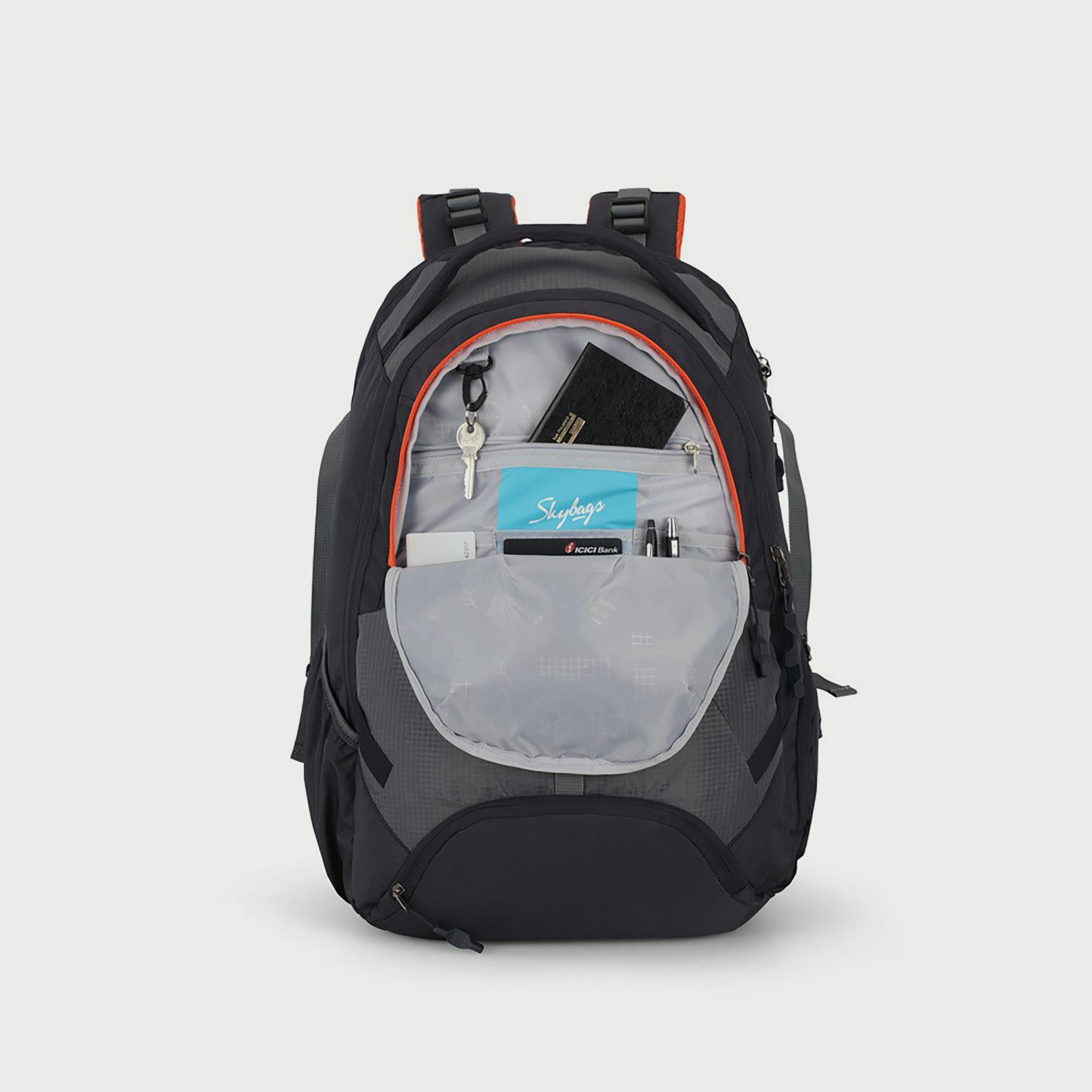 حقيبة ظهر Skybags ذات مربعات مع أحزمة كتف مبطنة ولوحة خلفية بسحاب للإغلاق باللون الرمادي-travel-luggagesandbags-backpacks-image-1