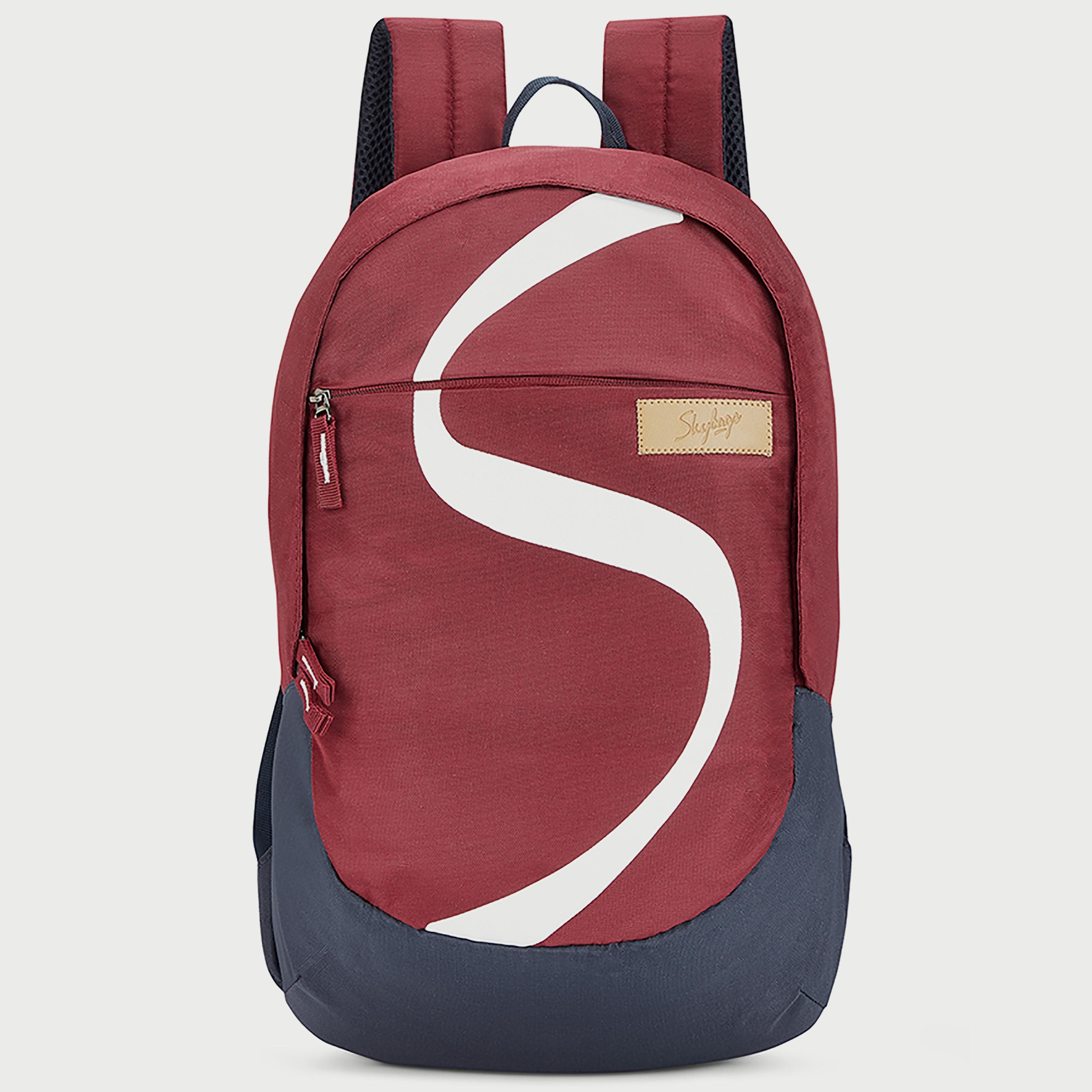 Skybags Printed Backpack with Padded Build-To-Last Straps and Back Panel Zip Closure in Maroon-travel-luggagesandbags-backpacks-image-1