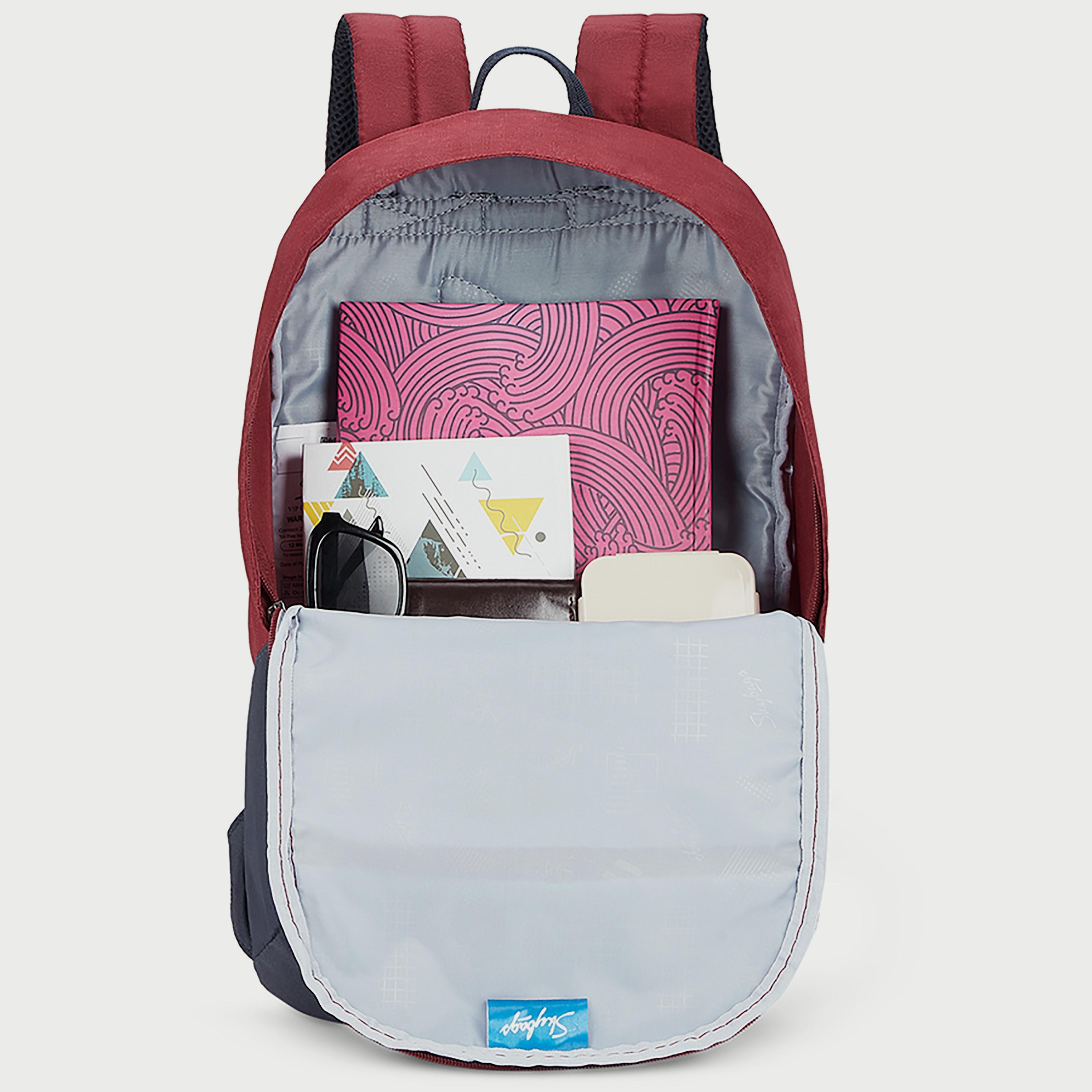 Skybags Printed Backpack with Padded Build-To-Last Straps and Back Panel Zip Closure in Maroon-travel-luggagesandbags-backpacks-image-7