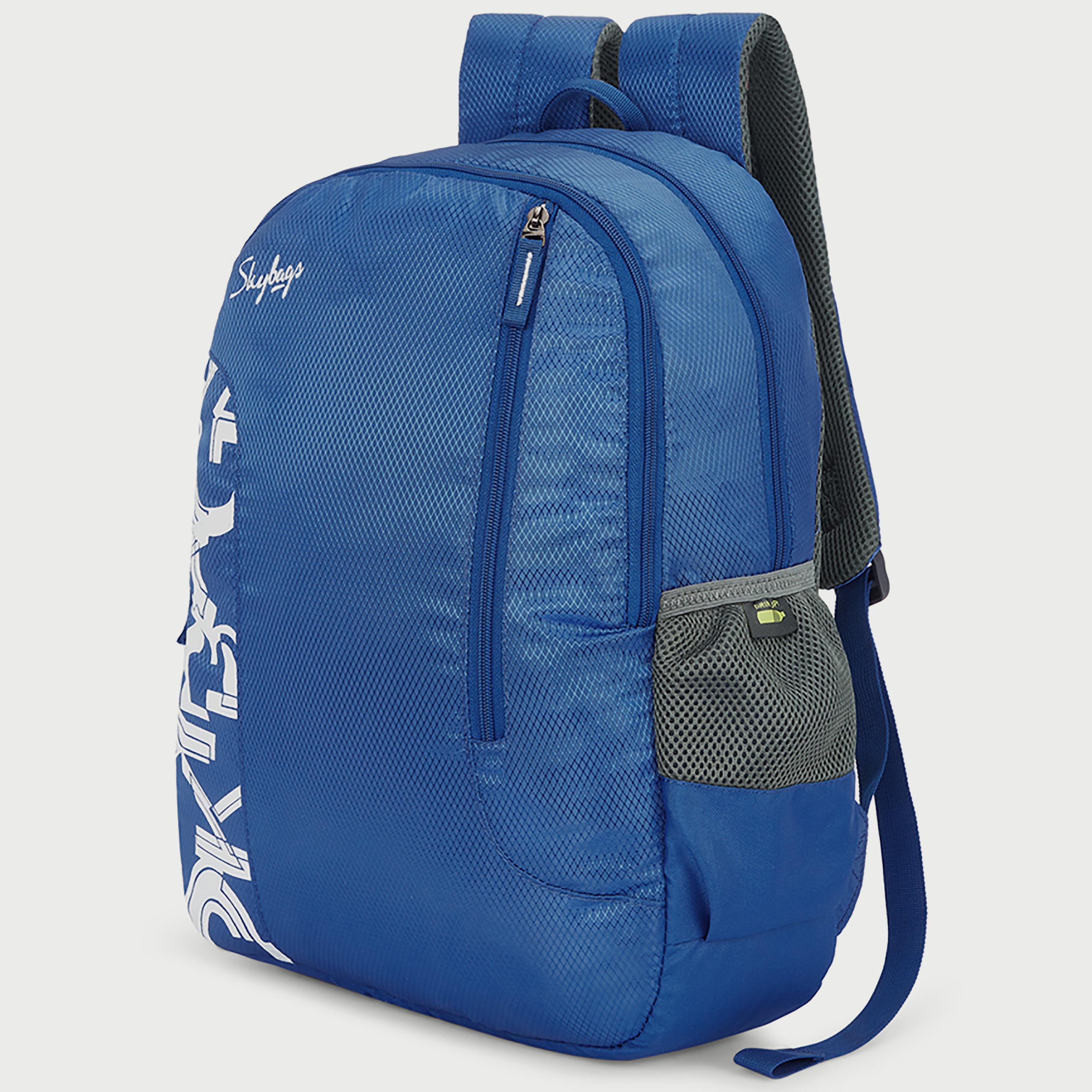 Skybags Logo Backpack with Padded Build-To-Last Straps and Back Panel Zip Closure in Blue-travel-luggagesandbags-backpacks-image-2
