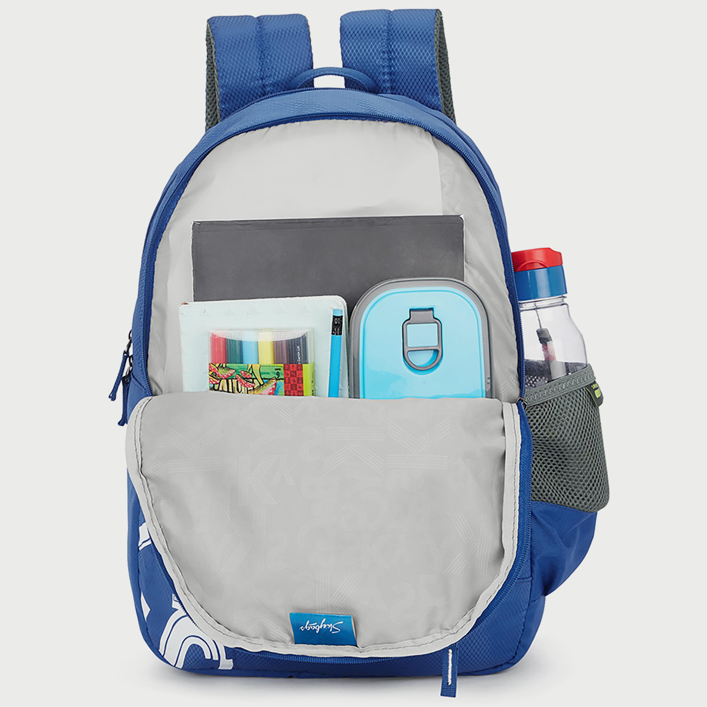 Skybags Logo Backpack with Padded Build-To-Last Straps and Back Panel Zip Closure in Blue-travel-luggagesandbags-backpacks-image-4