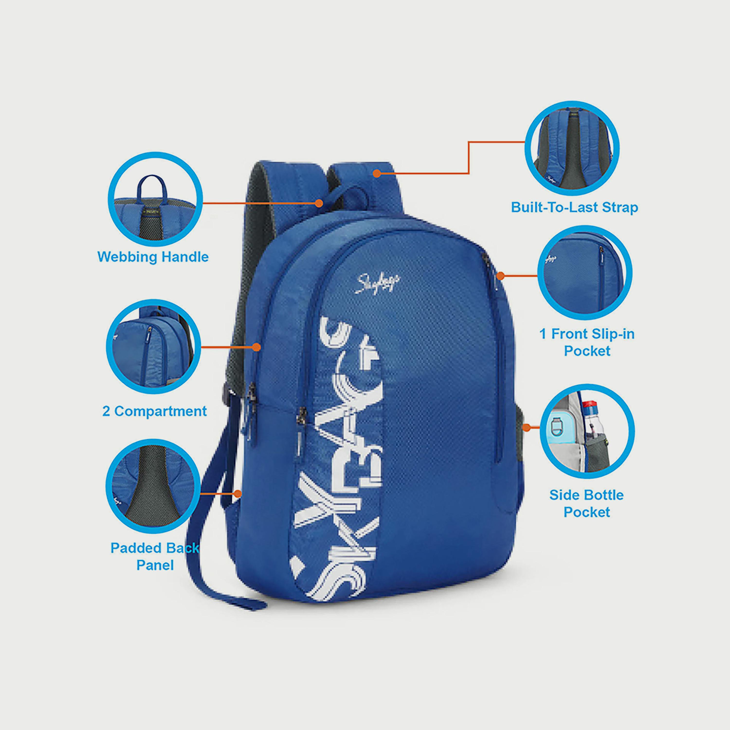 حقيبة ظهر تحمل شعار Skybags مع أشرطة مبطنة تدوم طويلاً ولوحة خلفية بسحاب للإغلاق باللون الأزرق-travel-luggagesandbags-backpacks-image-5