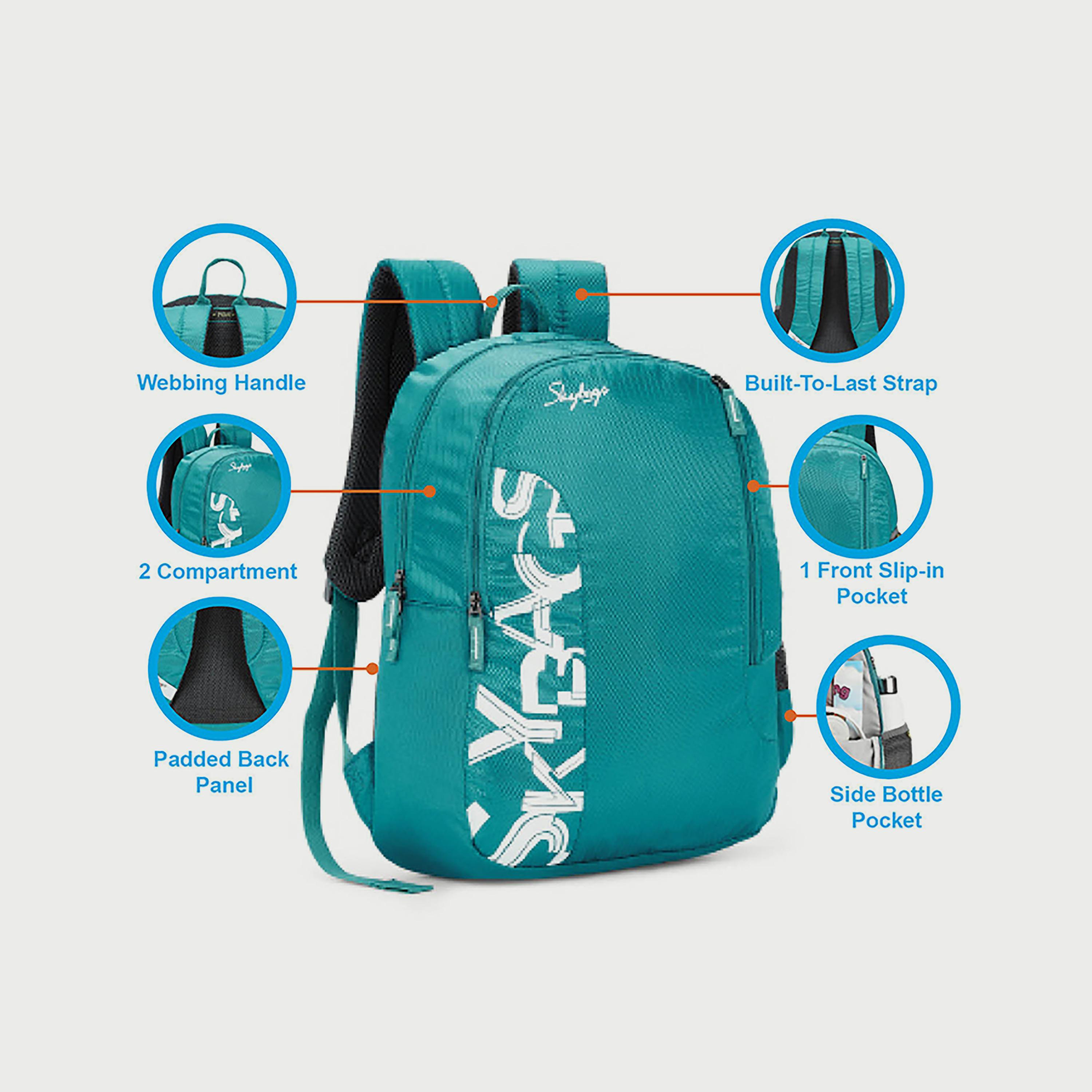 حقيبة ظهر تحمل شعار Skybags مع أشرطة مبطنة تدوم طويلاً ولوحة خلفية بسحاب للإغلاق باللون الأخضر-travel-luggagesandbags-backpacks-image-5