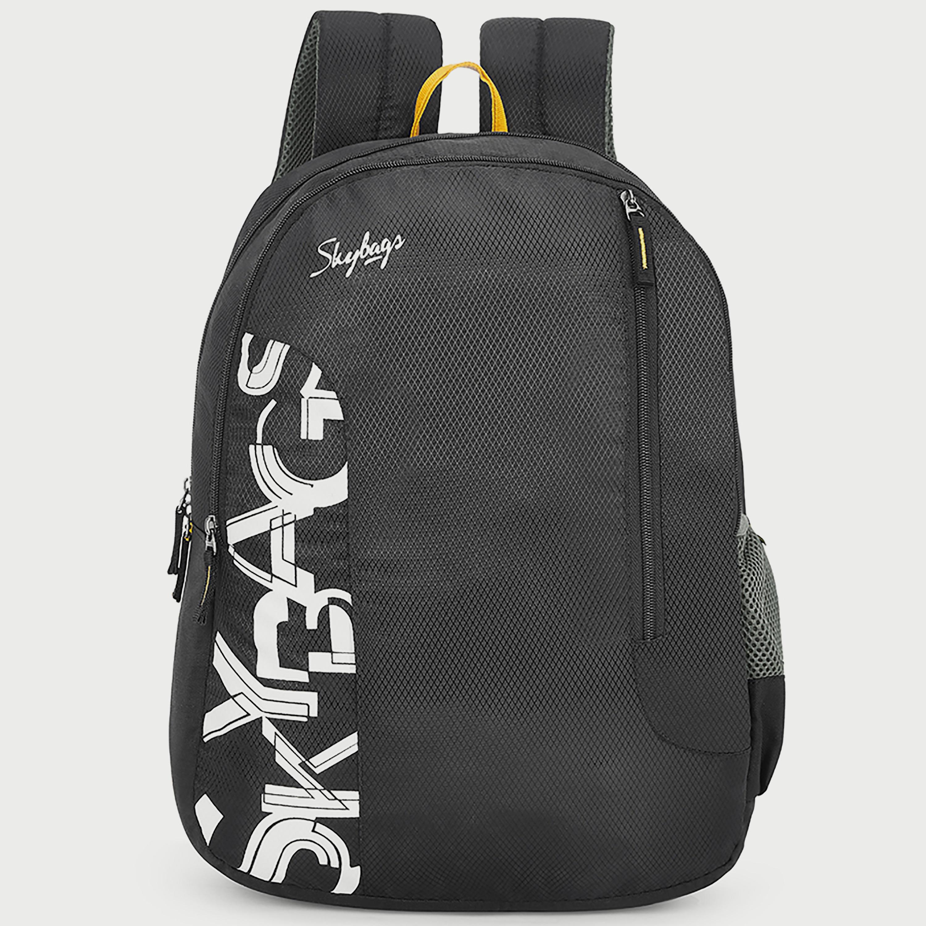 حقيبة ظهر تحمل شعار Skybags مع أشرطة مبطنة تدوم طويلاً ولوحة خلفية بسحاب للإغلاق باللون الأسود-school-bagsandbackpacks-backpacks-image-1