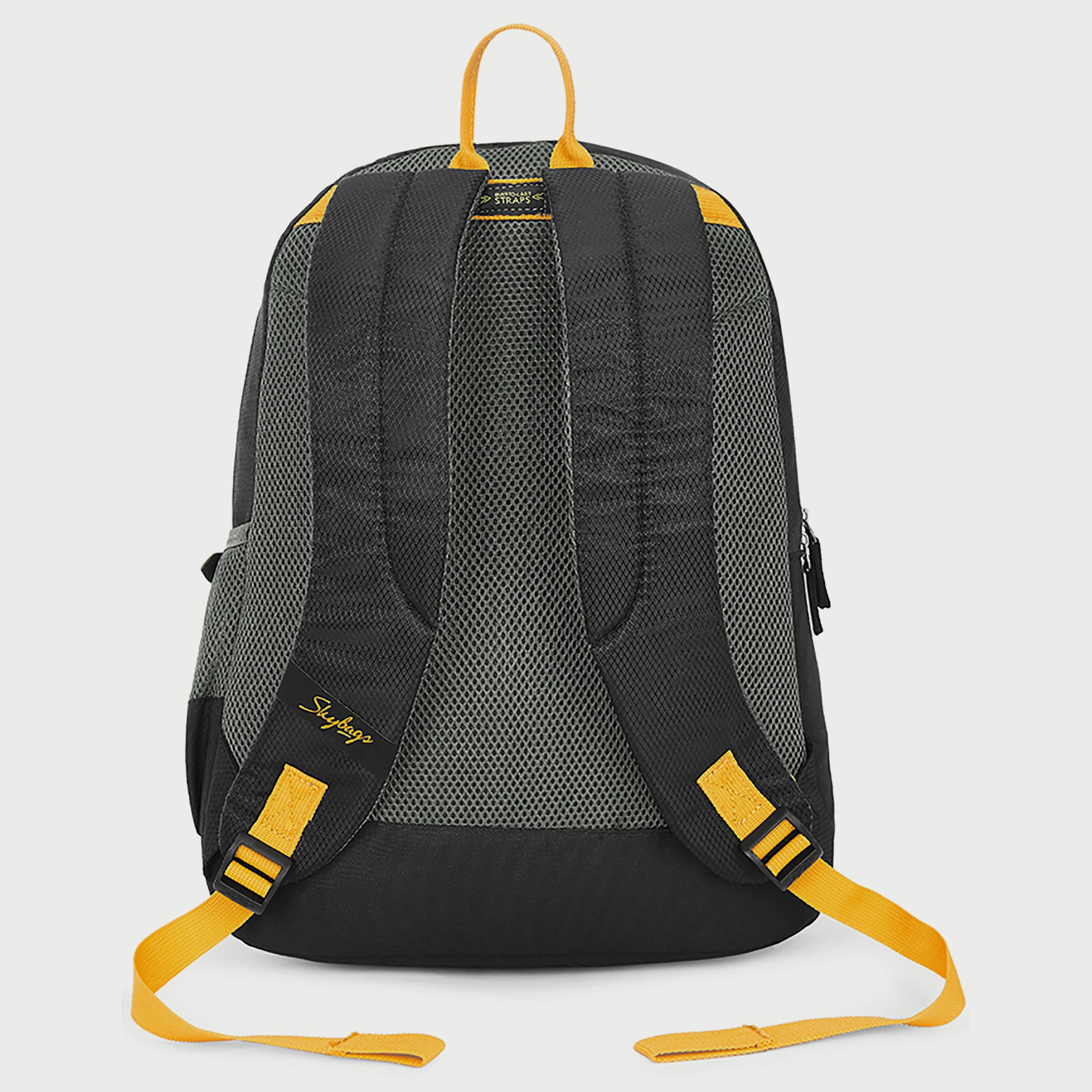 Skybags Logo Backpack with Padded Build-To-Last Straps and Back Panel Zip Closure in Black-school-bagsandbackpacks-backpacks-image-3