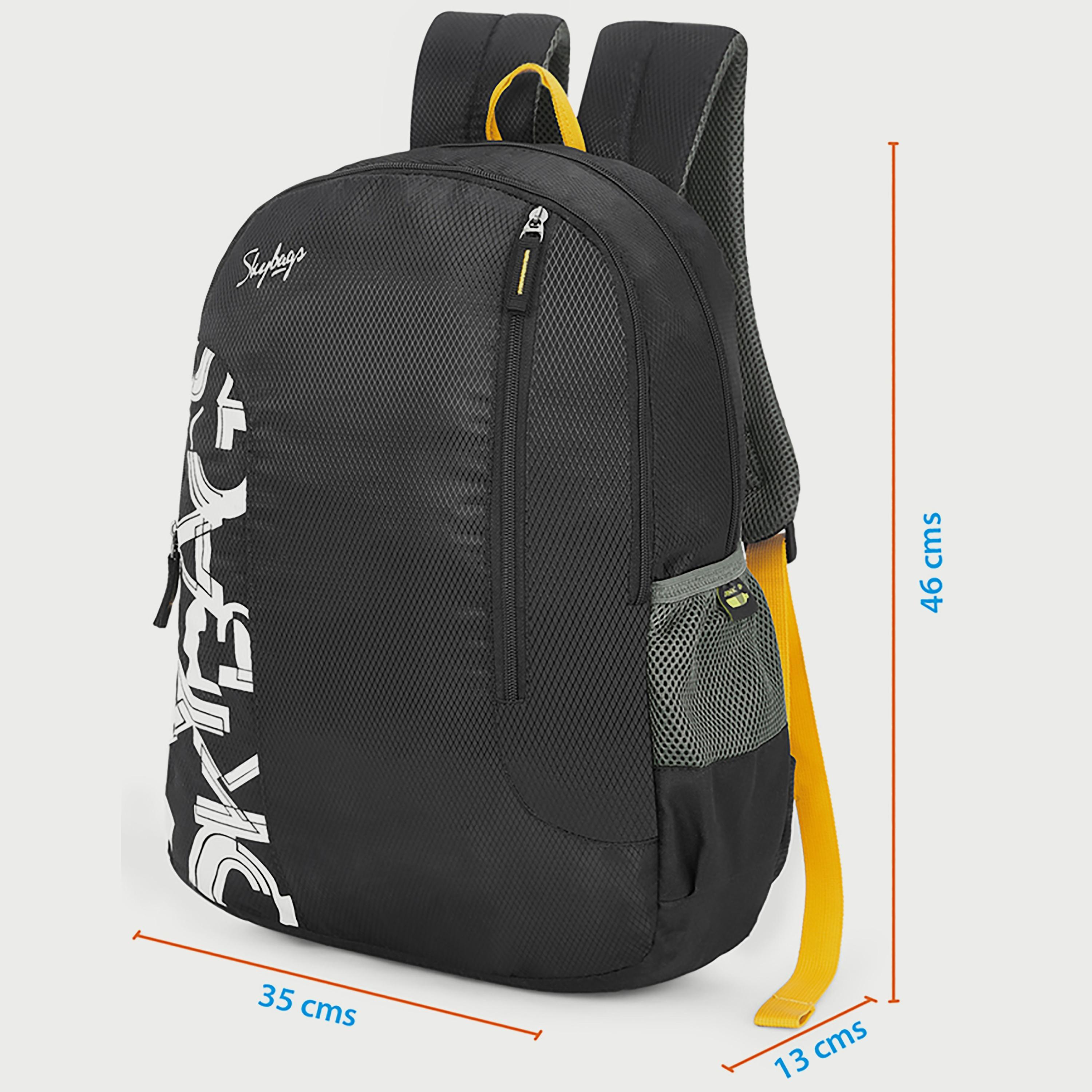 Skybags Logo Backpack with Padded Build-To-Last Straps and Back Panel Zip Closure in Black-school-bagsandbackpacks-backpacks-image-6