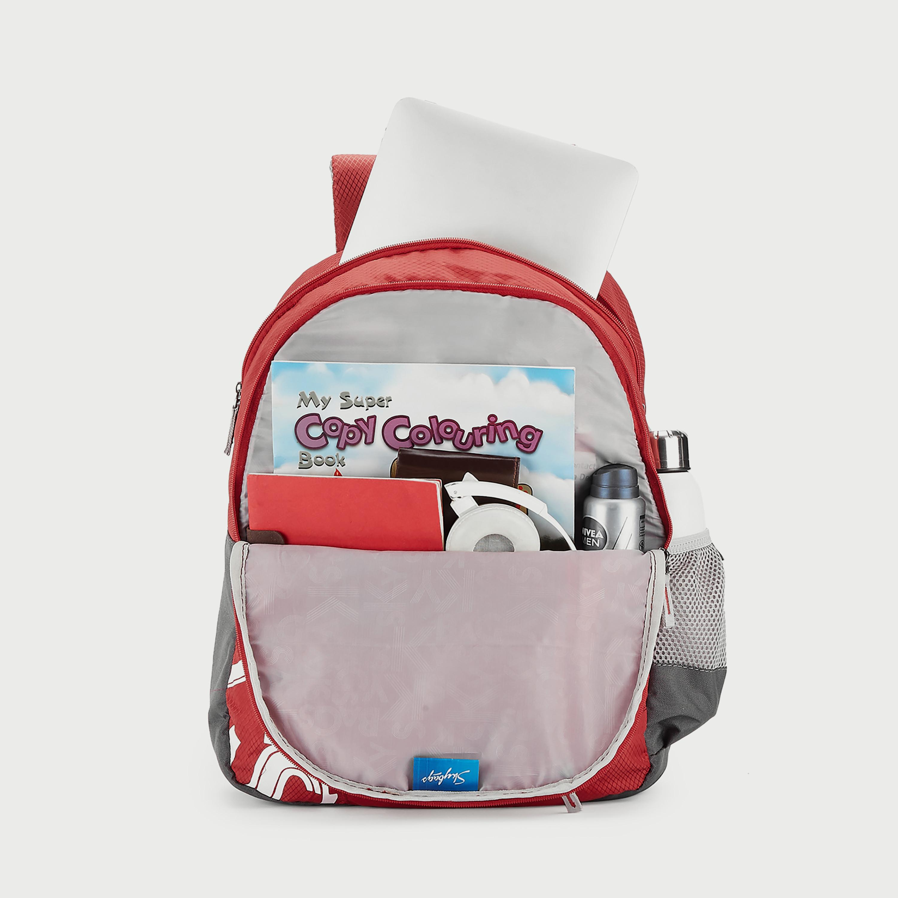Skybags Logo Backpack with Padded Build-To-Last Straps and Back Panel Zip Closure in Red-travel-luggagesandbags-backpacks-image-4