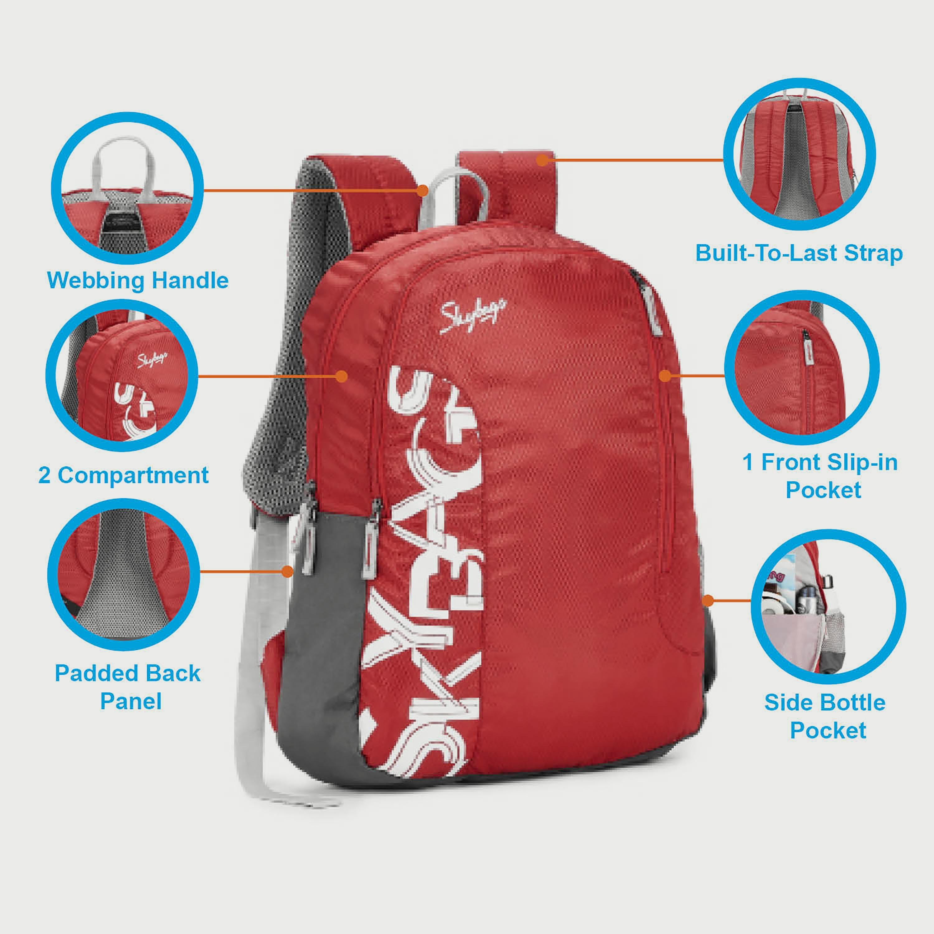 Skybags Logo Backpack with Padded Build-To-Last Straps and Back Panel Zip Closure in Red-travel-luggagesandbags-backpacks-image-5