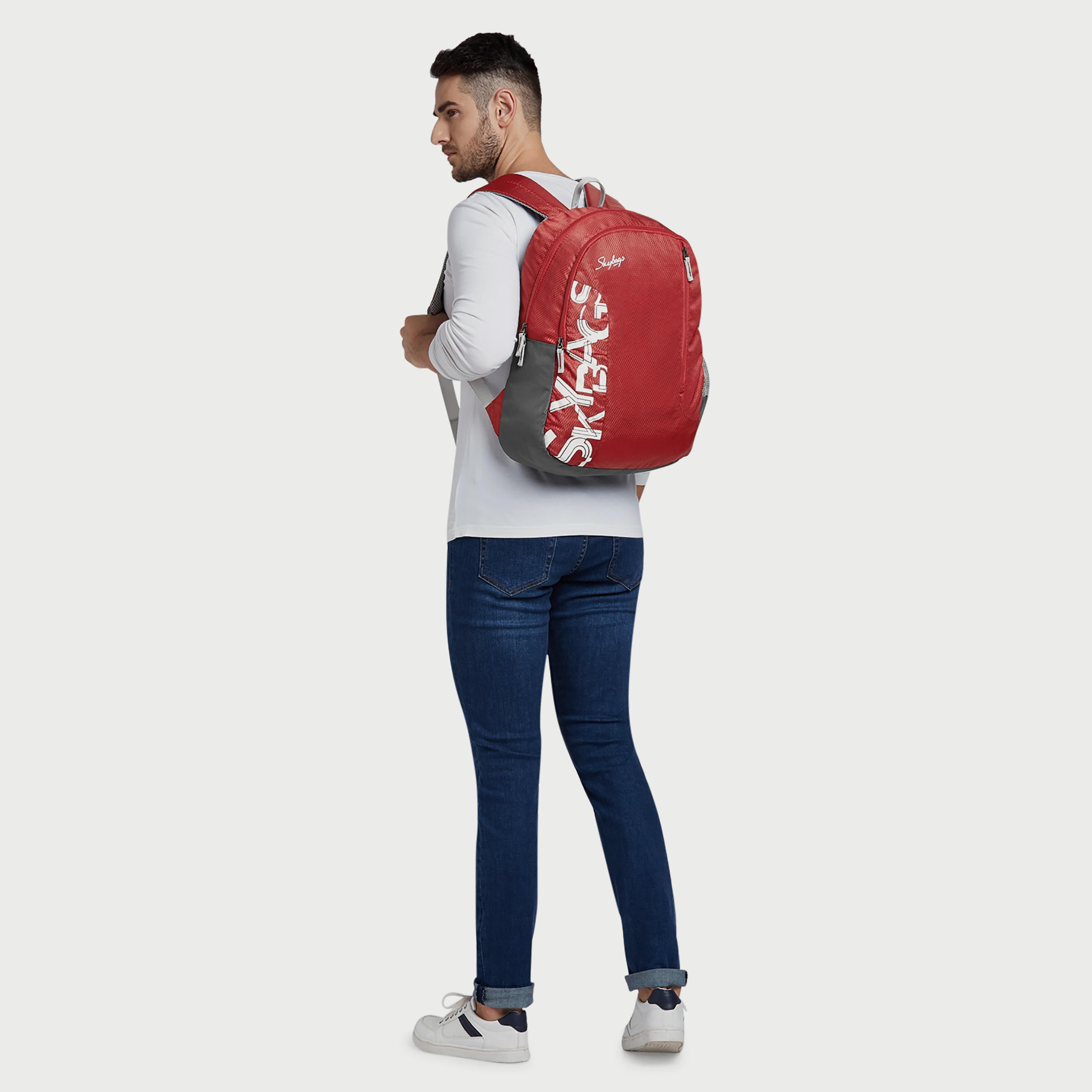 حقيبة ظهر تحمل شعار Skybags مع أشرطة مبطنة تدوم طويلاً ولوحة خلفية بسحاب للإغلاق باللون الأحمر-travel-luggagesandbags-backpacks-image-7