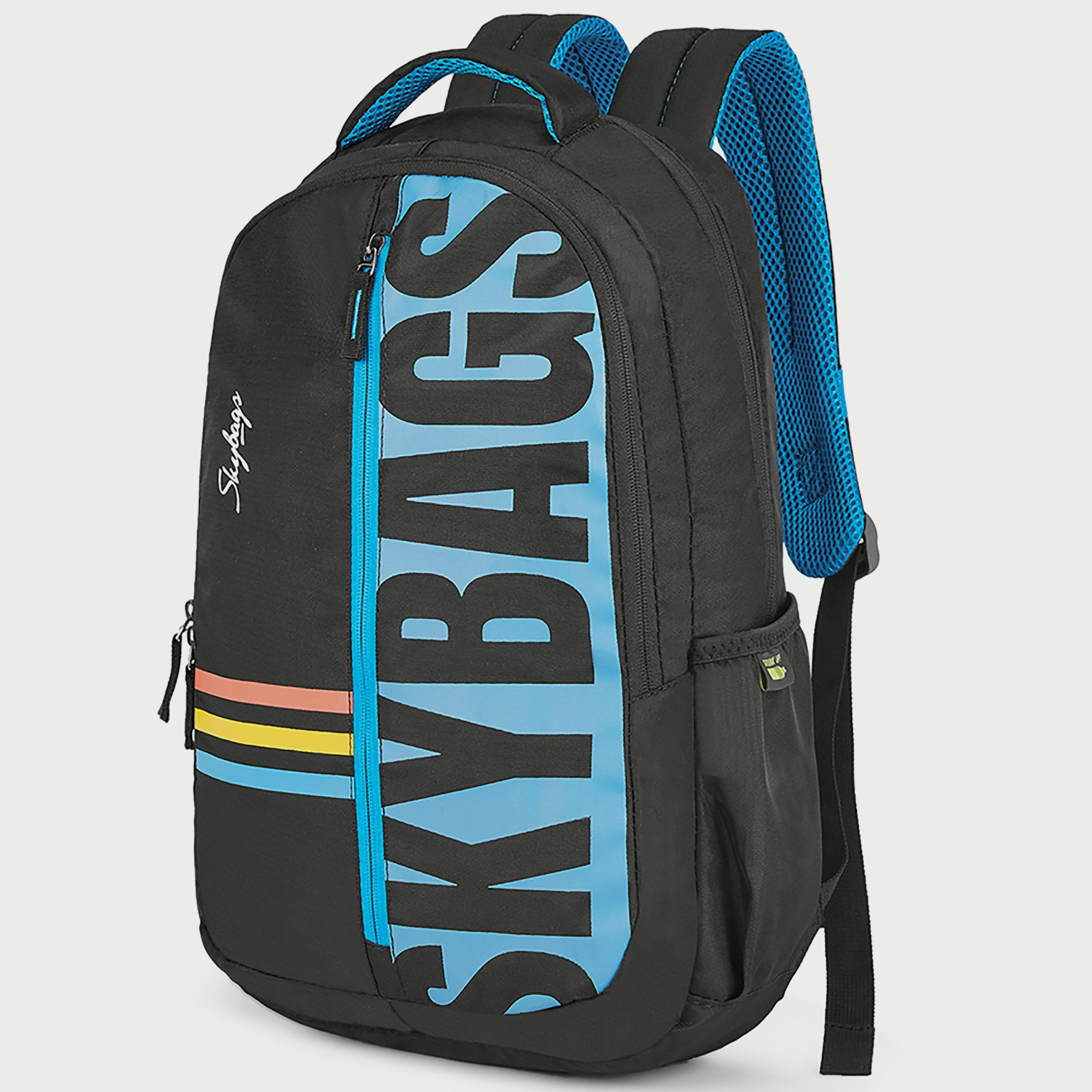 Skybags Logo Backpack with Padded Build-To-Last Straps and Back Panel Zip Closure in Black-travel-luggagesandbags-backpacks-image-2