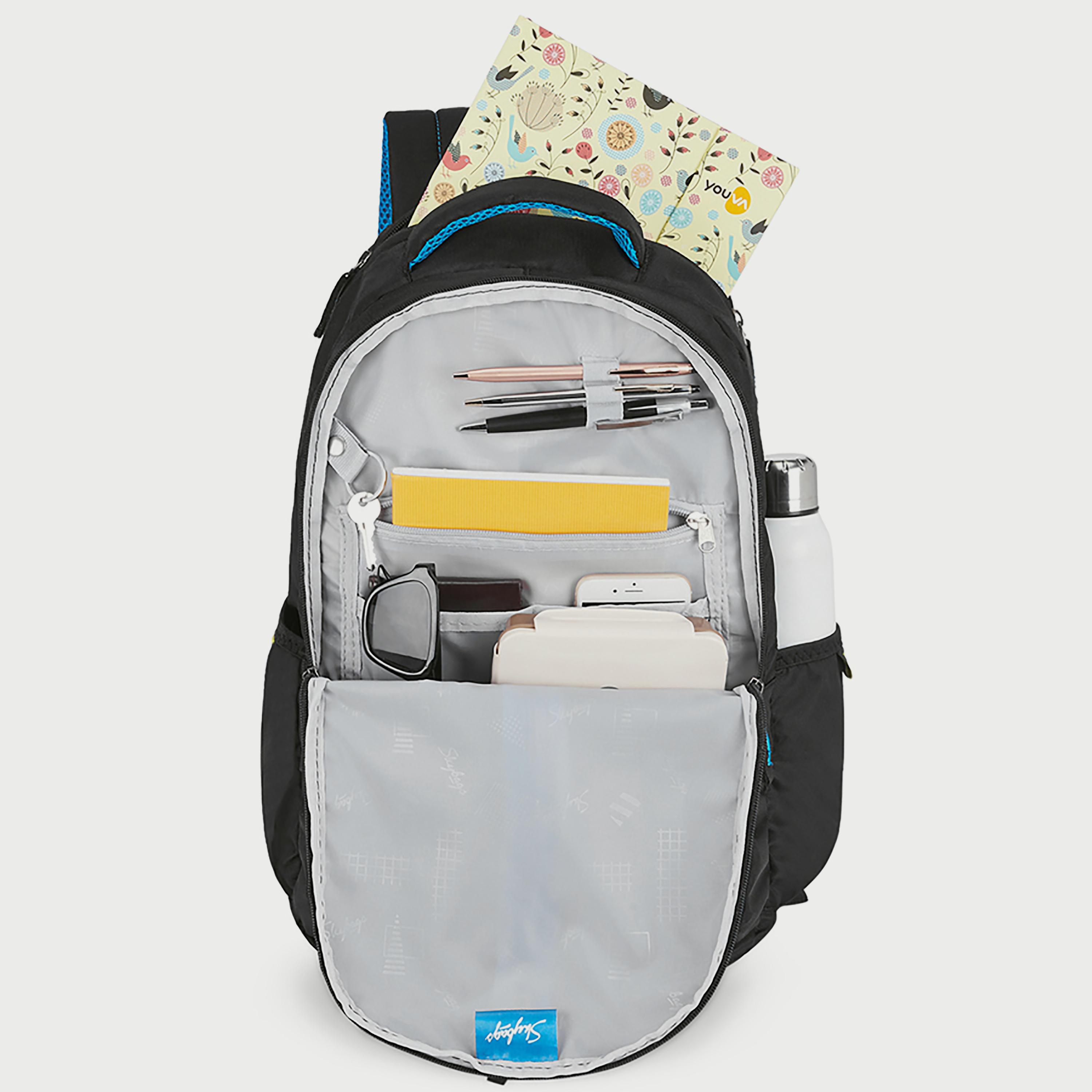 حقيبة ظهر تحمل شعار Skybags مع أشرطة مبطنة تدوم طويلاً ولوحة خلفية بسحاب للإغلاق باللون الأسود-travel-luggagesandbags-backpacks-image-6