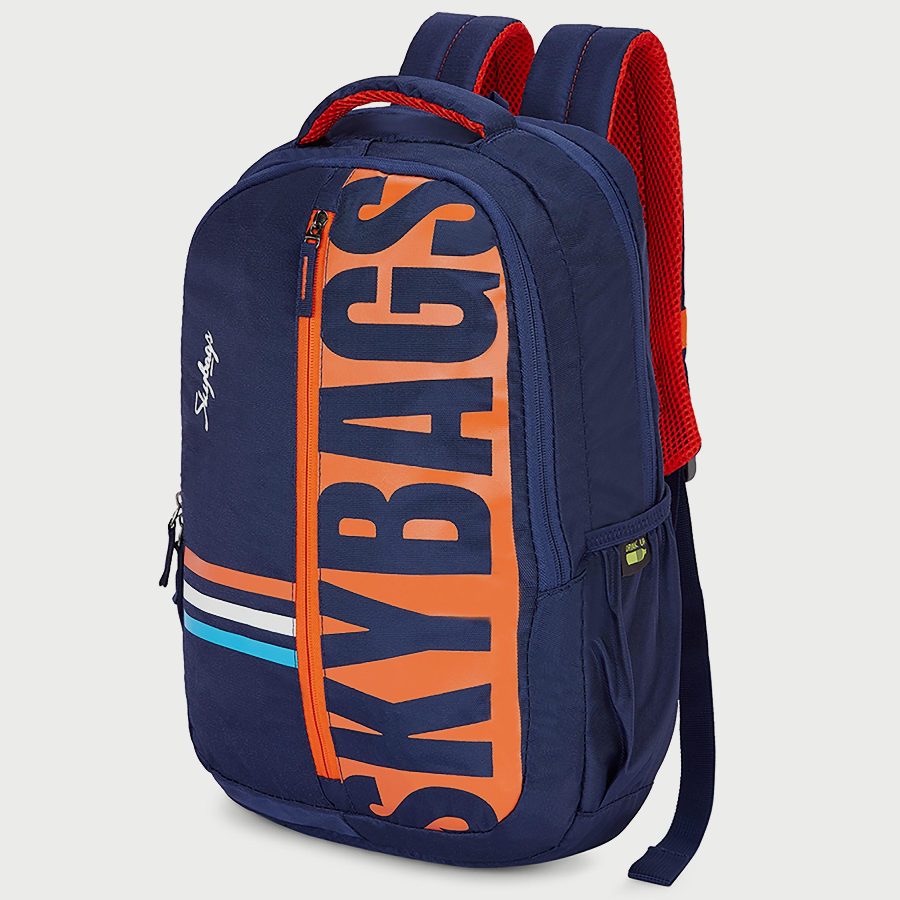 حقيبة ظهر تحمل شعار Skybags مع أحزمة كتف مبطنة وإغلاق بسحاب على اللوحة الخلفية باللون الأزرق-men-bags-image-2