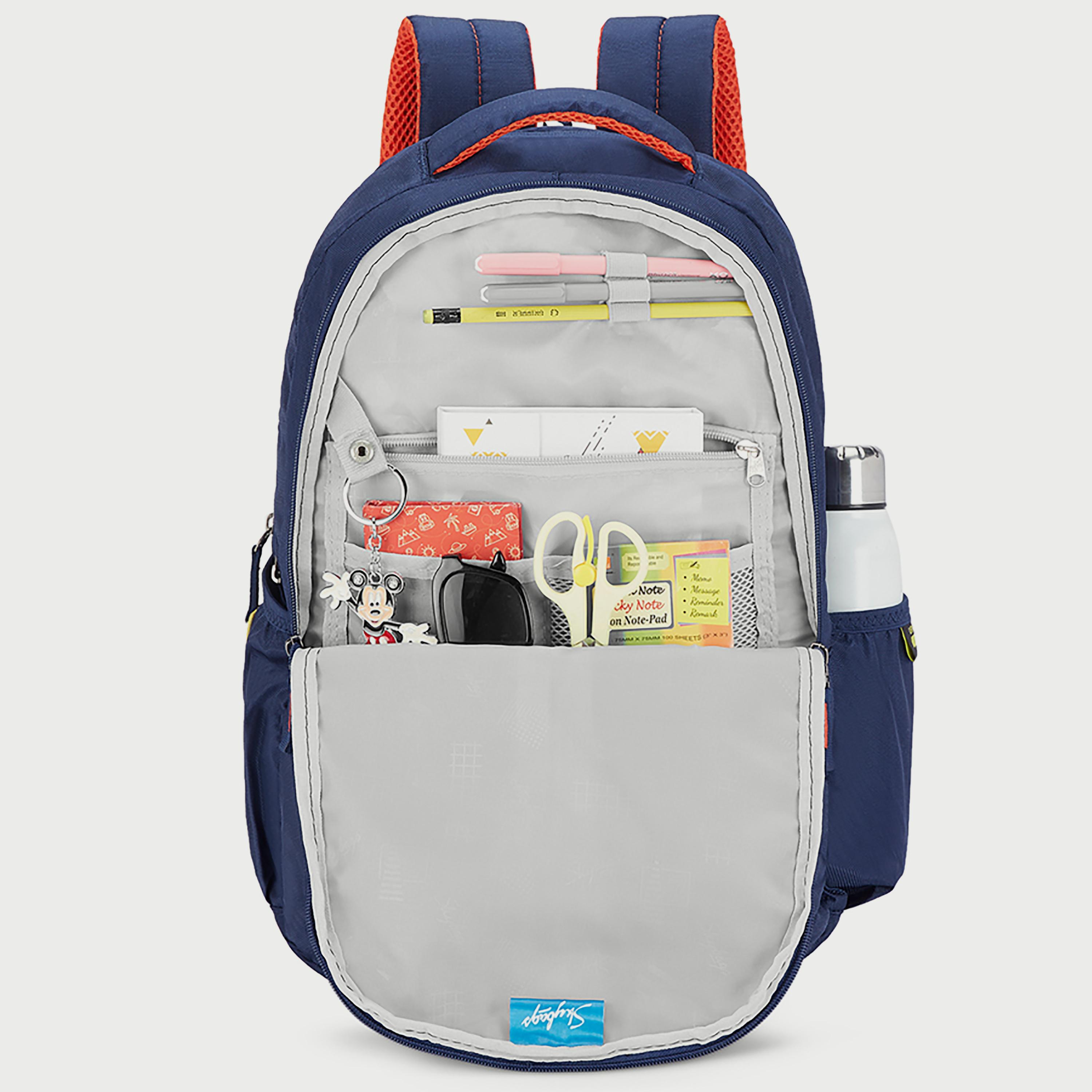 حقيبة ظهر تحمل شعار Skybags مع أحزمة كتف مبطنة وإغلاق بسحاب على اللوحة الخلفية باللون الأزرق-men-bags-image-5
