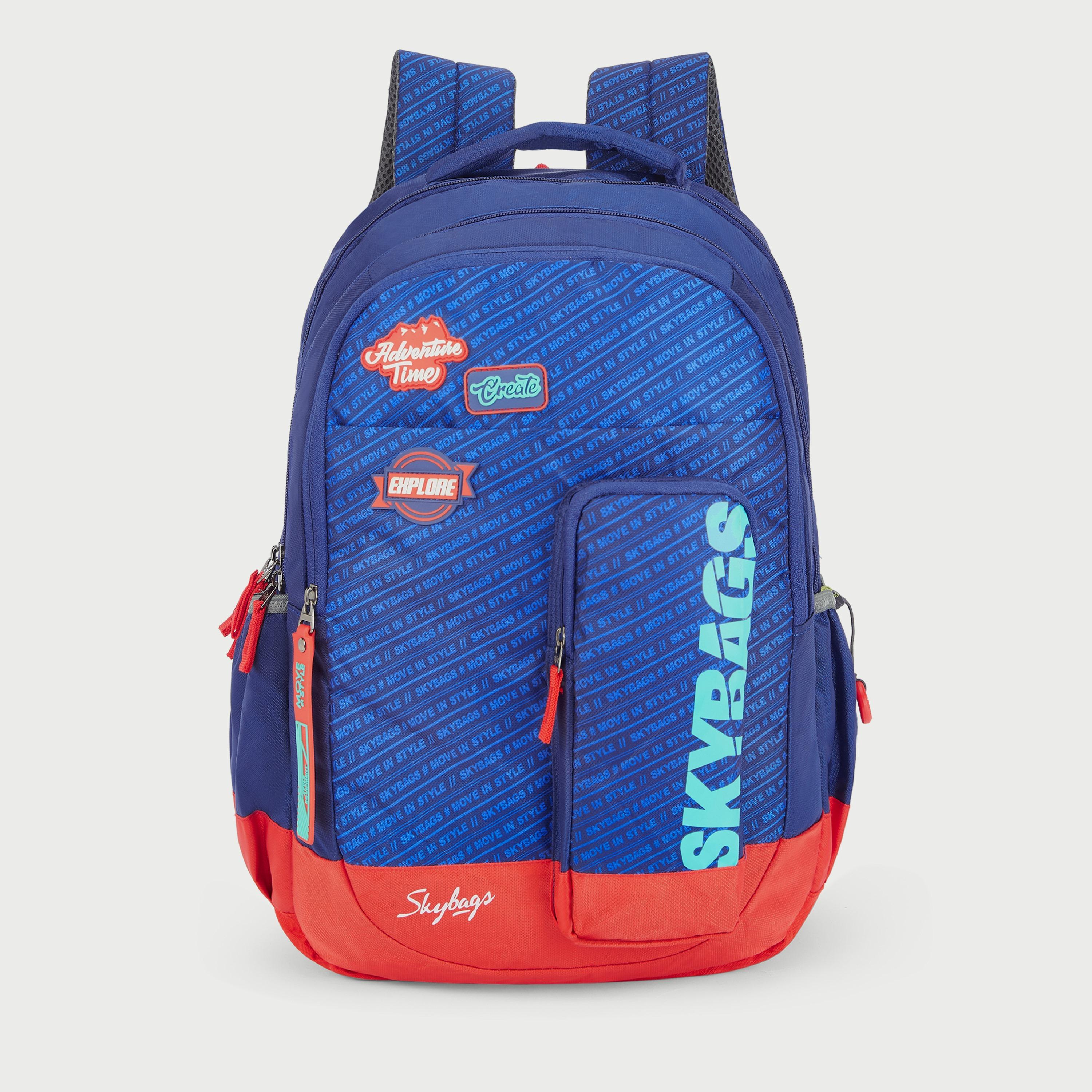 Skybags Logo Backpack with Padded Shoulder Straps and Back Panel Zip Closure in Blue