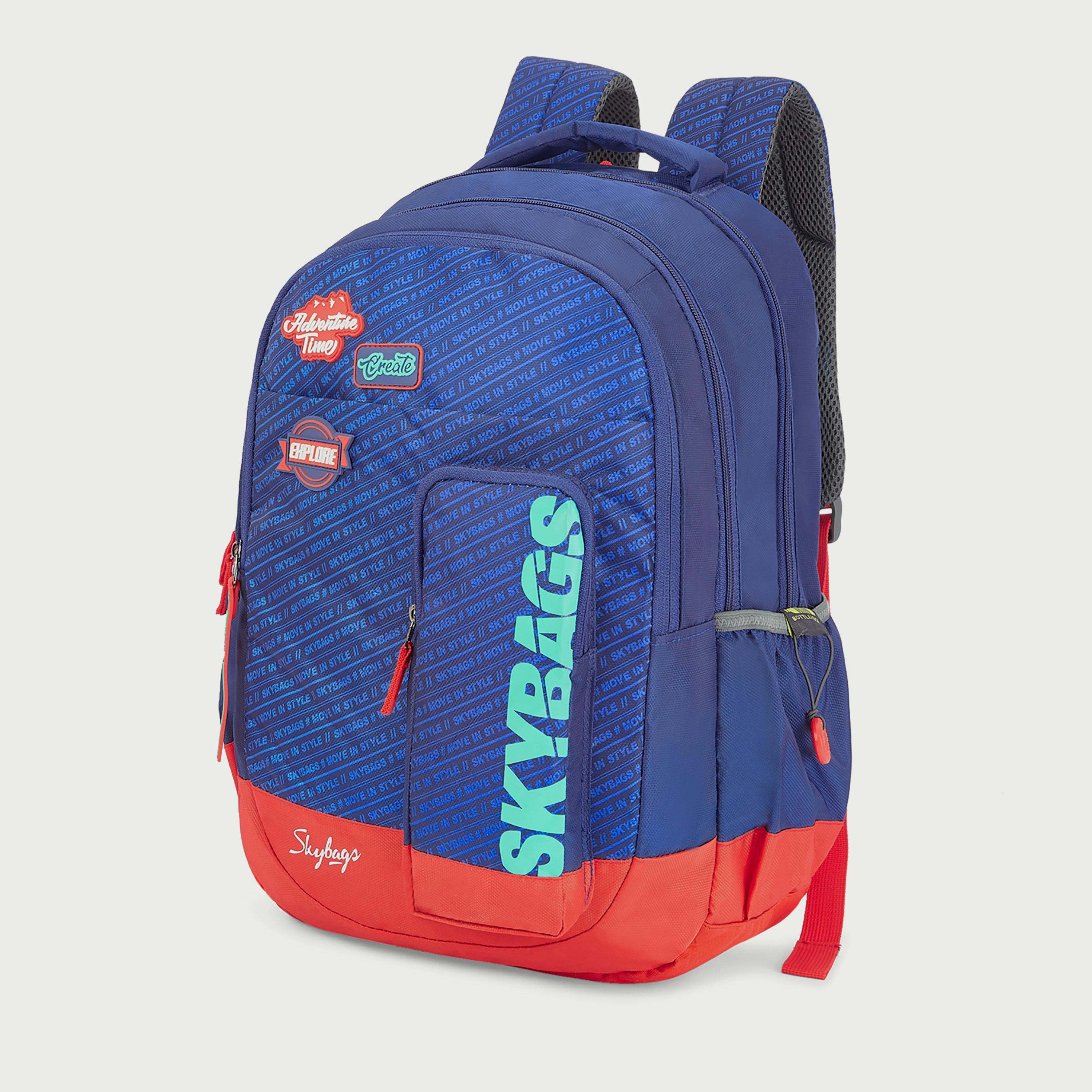 Skybags Logo Backpack with Padded Shoulder Straps and Back Panel Zip Closure in Blue-travel-luggagesandbags-backpacks-image-2