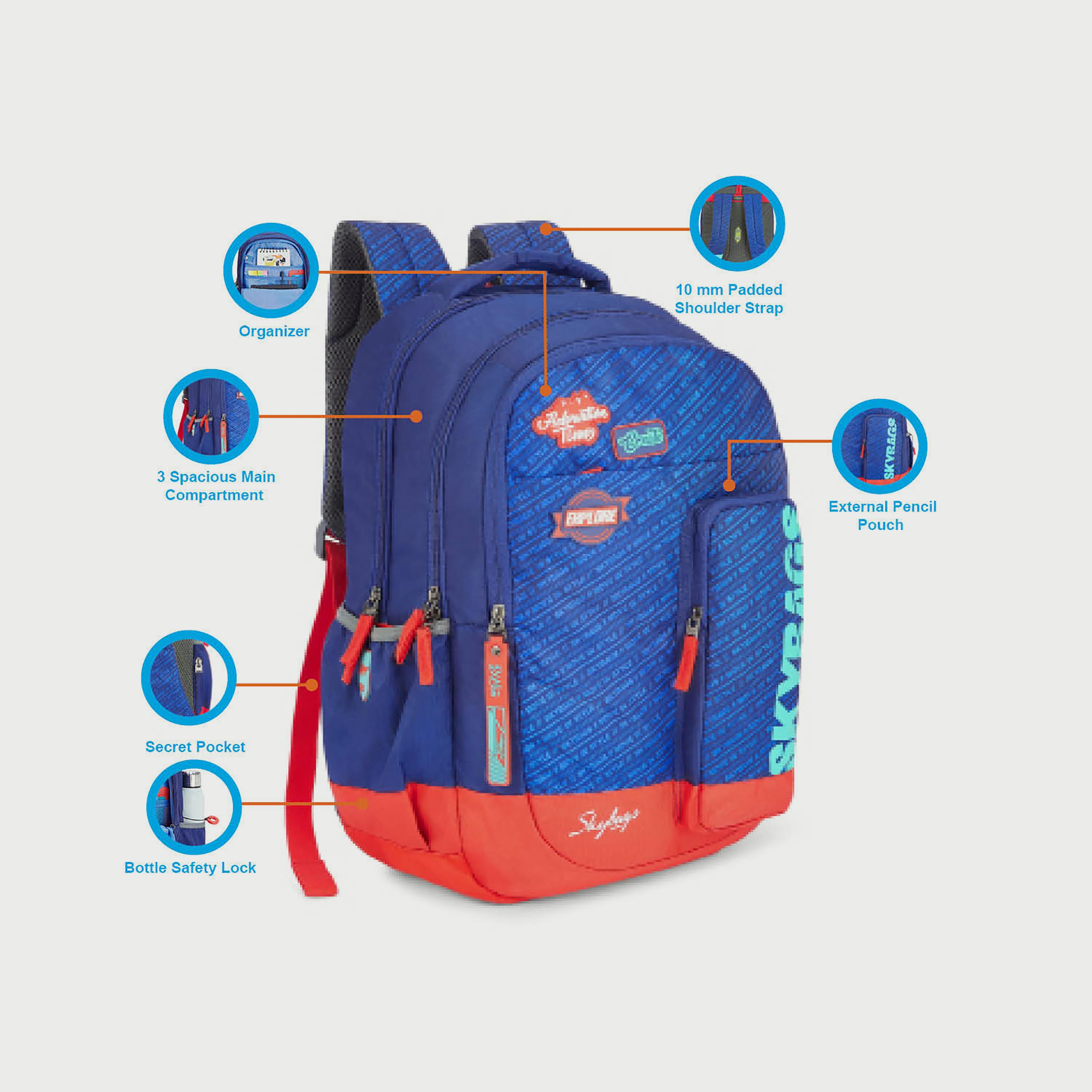حقيبة ظهر تحمل شعار Skybags مع أحزمة كتف مبطنة وإغلاق بسحاب على اللوحة الخلفية باللون الأزرق-travel-luggagesandbags-backpacks-image-4
