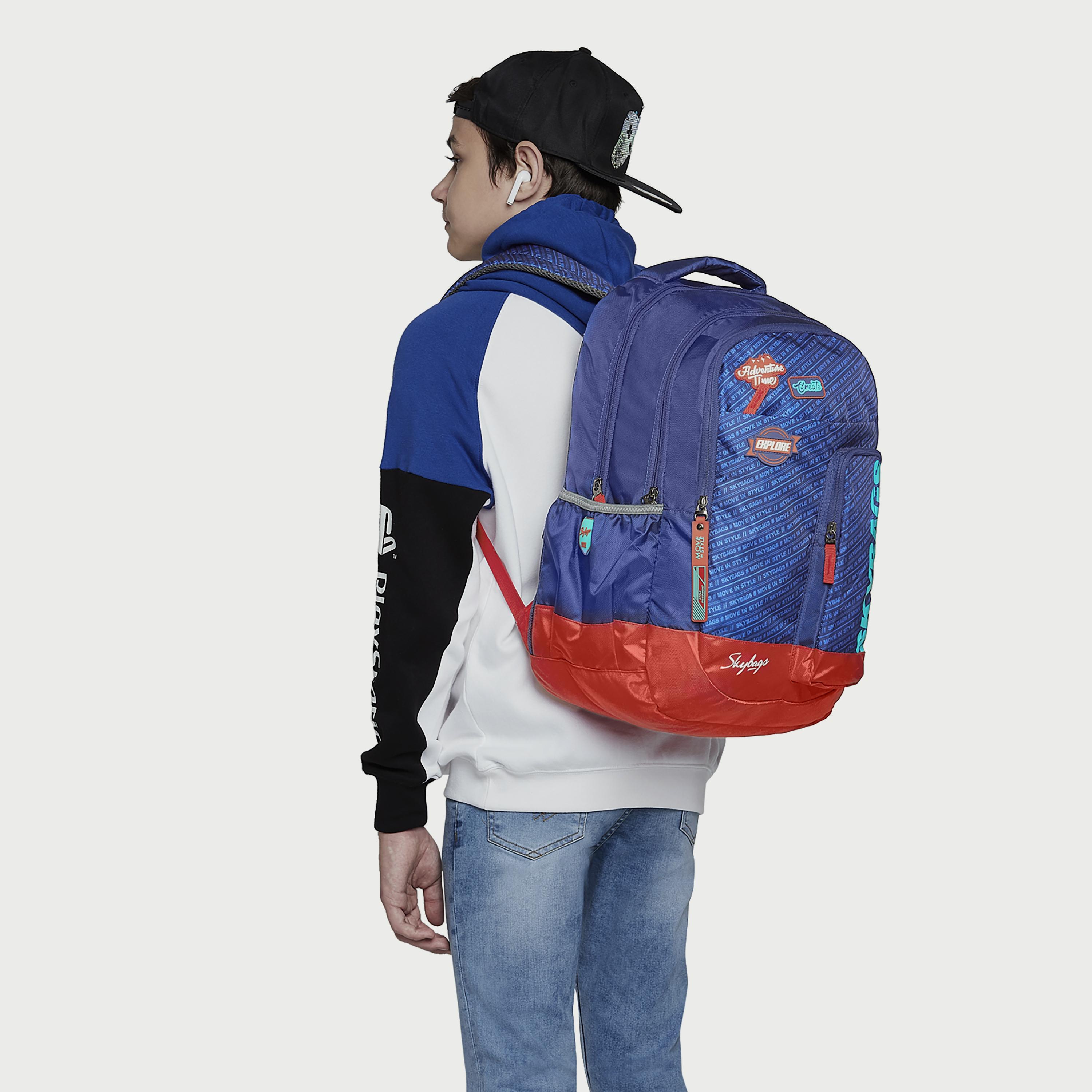 Skybags Logo Backpack with Padded Shoulder Straps and Back Panel Zip Closure in Blue-travel-luggagesandbags-backpacks-image-6