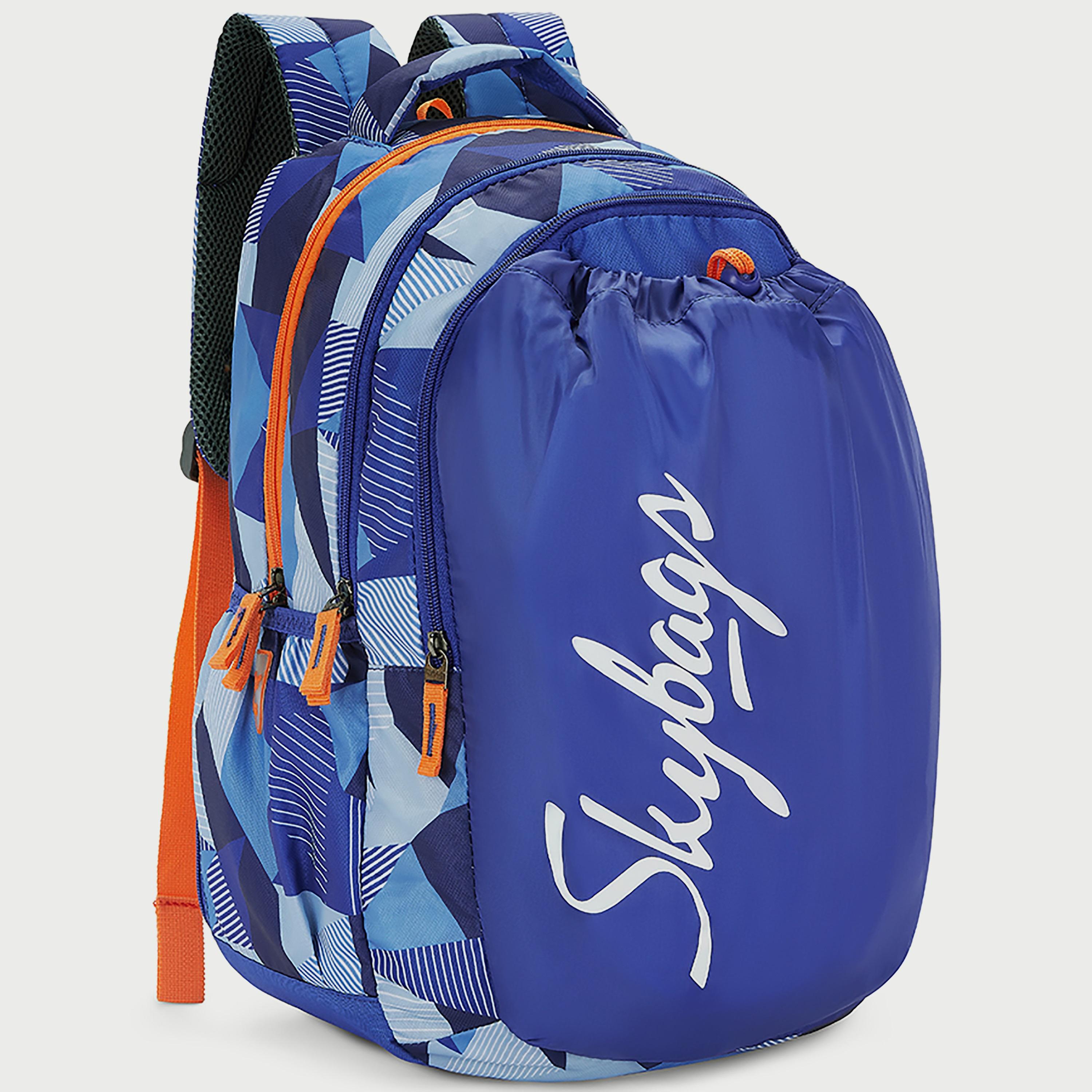 Skybags Logo Backpack with Padded Shoulder Straps and Back Panel Zip Closure in Blue-school-bagsandbackpacks-backpacks-image-3
