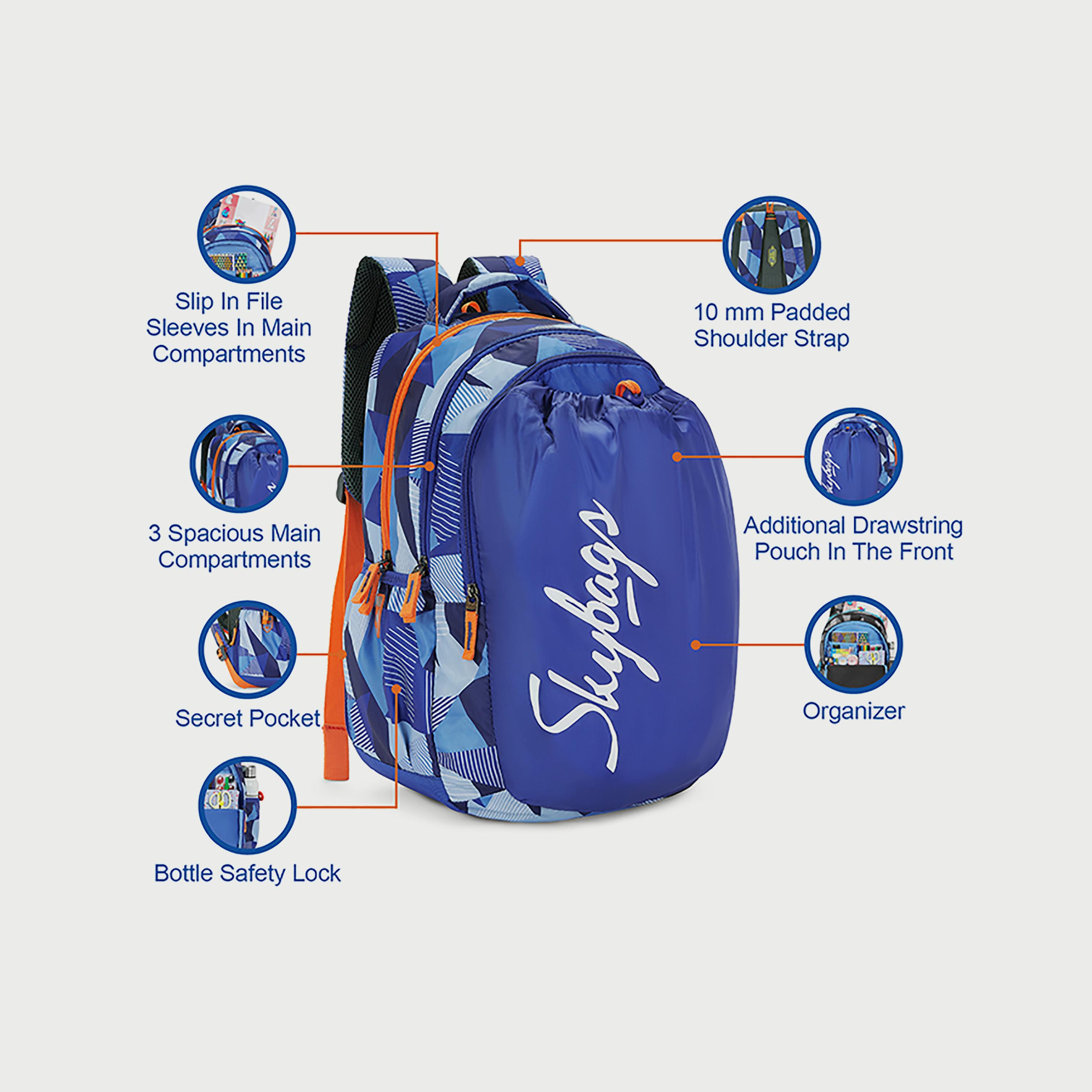Skybags Logo Backpack with Padded Shoulder Straps and Back Panel Zip Closure in Blue-school-bagsandbackpacks-backpacks-image-9