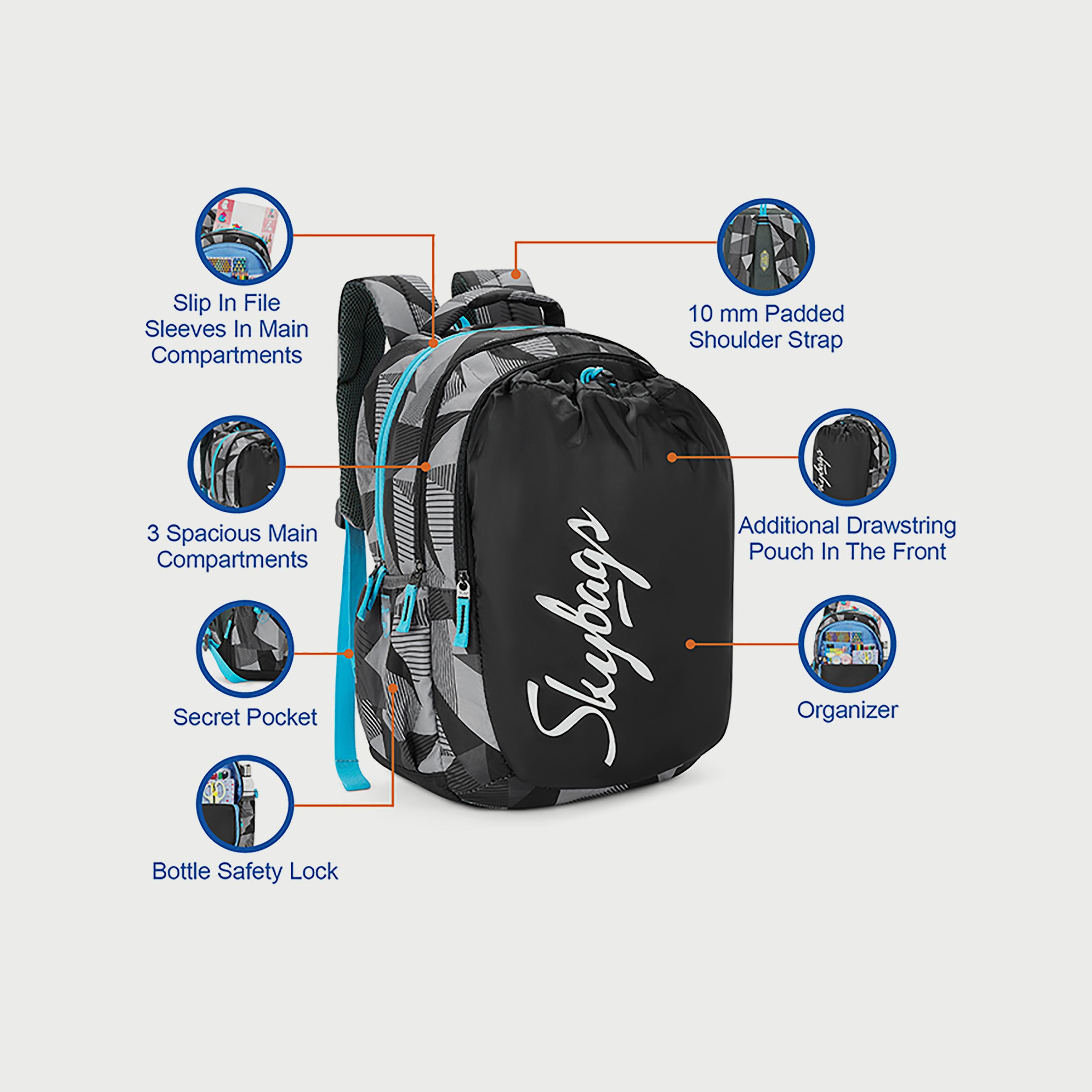 Skybags Logo Backpack with Padded Shoulder Straps and Back Panel Zip Closure in Black-school-bagsandbackpacks-backpacks-image-9