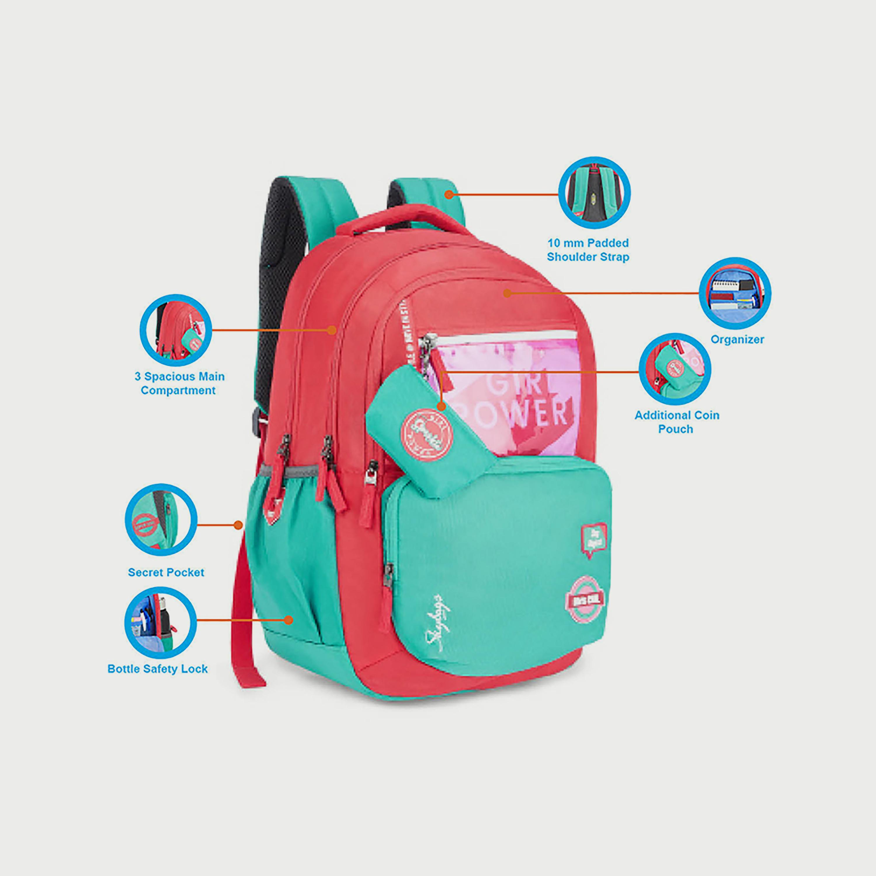 Skybags Logo Backpack with Padded Shoulder Straps and Back Panel Zip Closure in Pink-women-bagsandwallets-backpacks-image-4