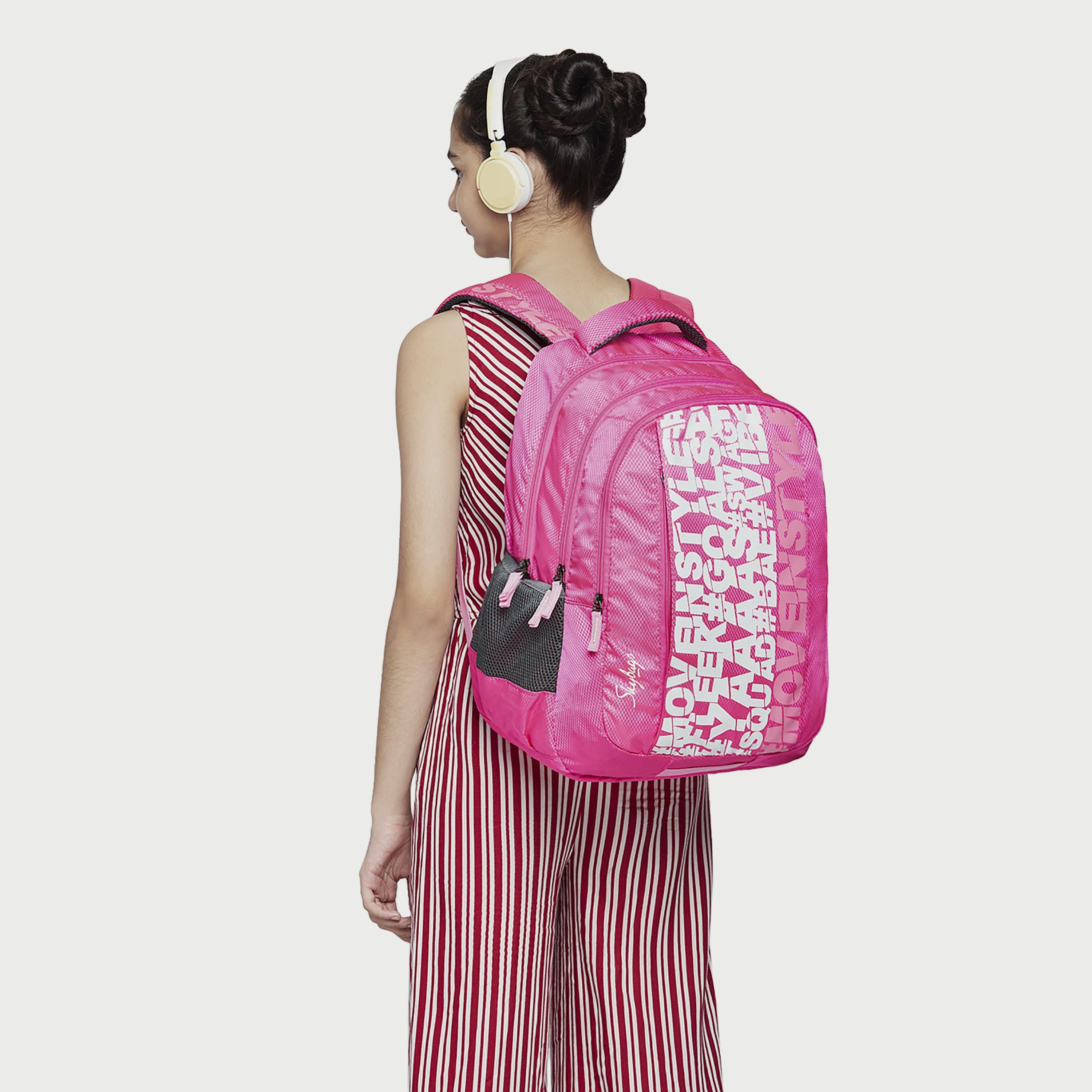 حقيبة ظهر مطبوعة من Skybags مع أحزمة كتف مبطنة ولوحة خلفية بسحاب للإغلاق باللون الوردي-women-bagsandwallets-backpacks-image-8