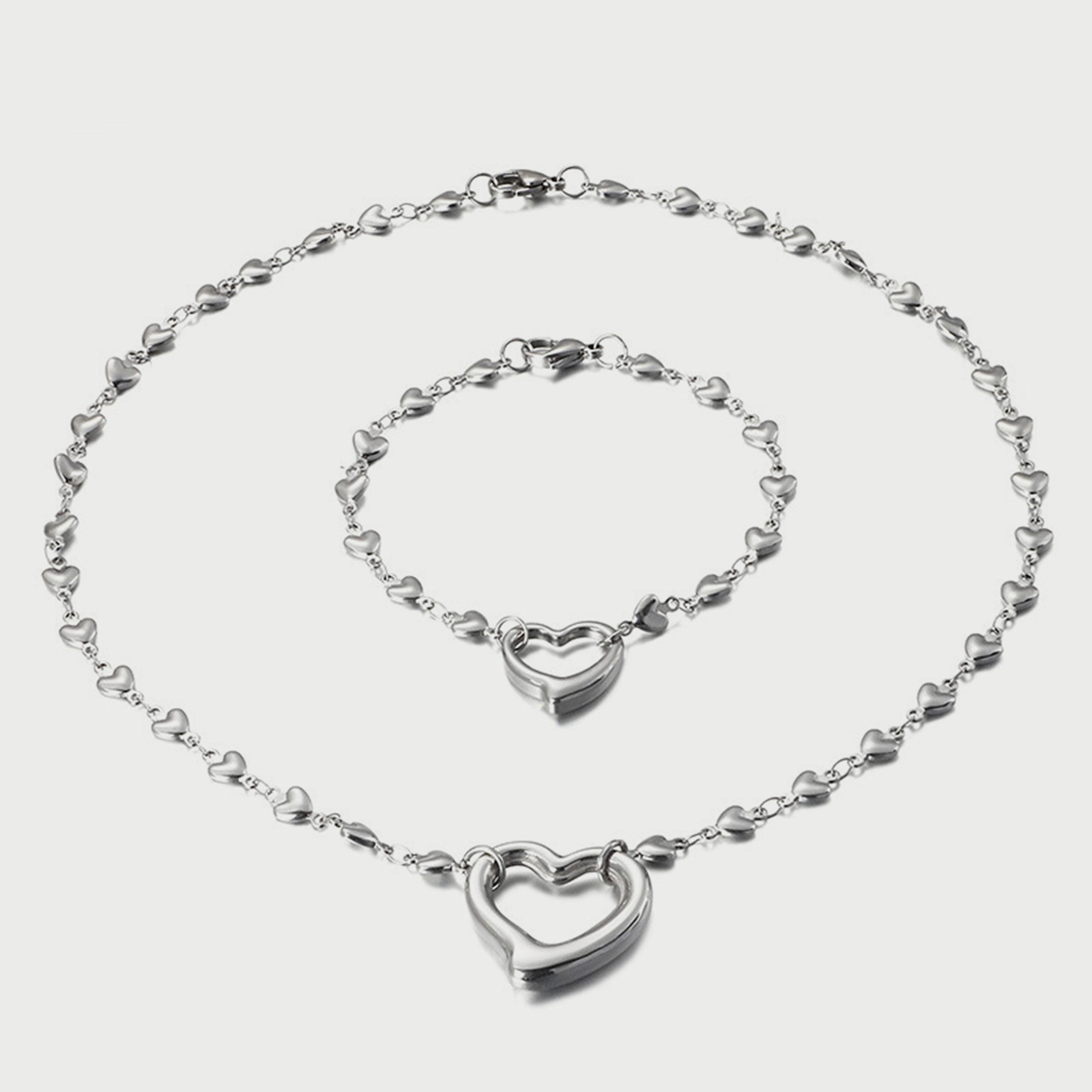 طقم قلادة وسوار من الستانلس ستيل الفضي للنساء من لي كوبر - LC.S.01047.330-women-watchesandjewellery-jewellery-jewellerysets-image-1