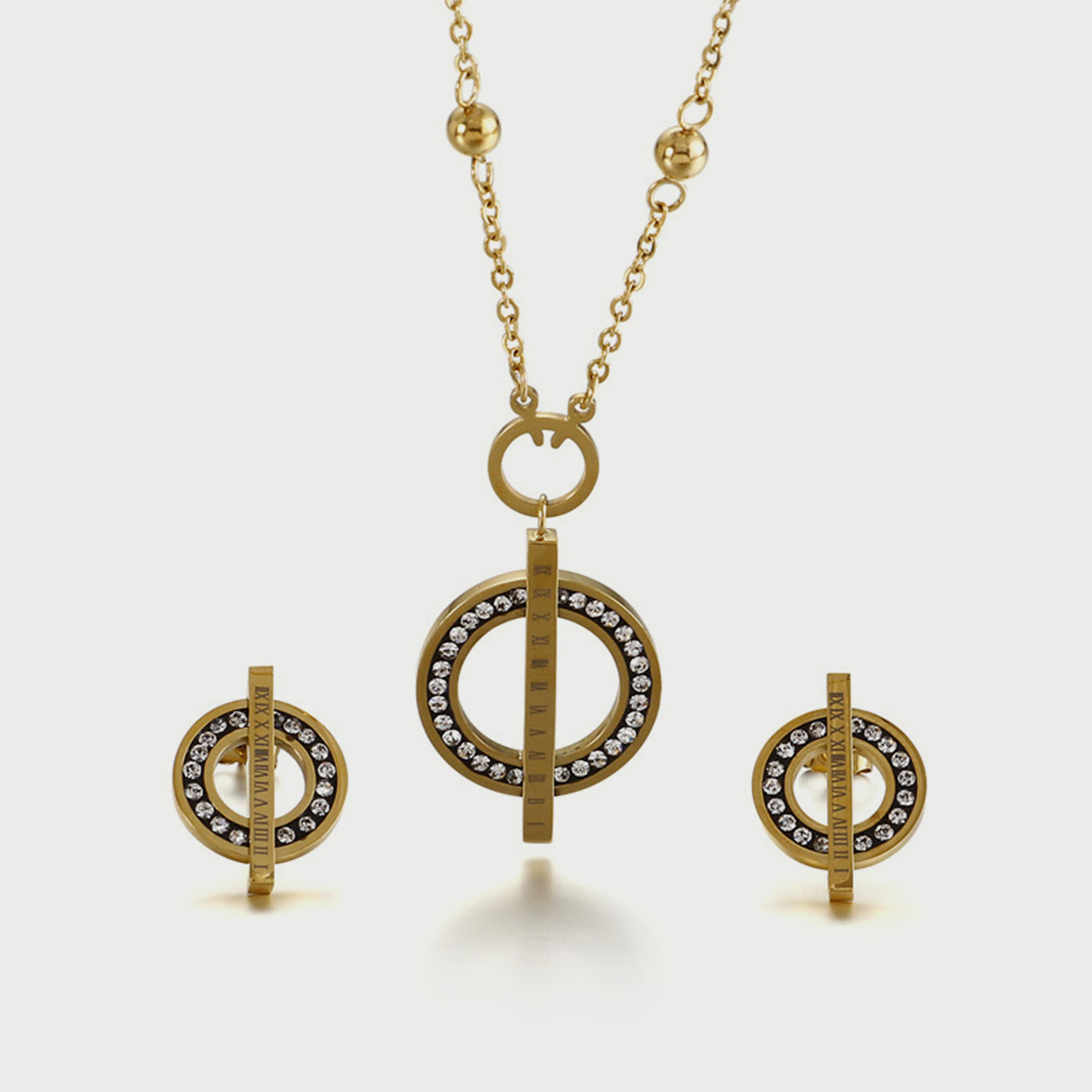 Lee Cooper Women's Stainless Steel Gold Necklace and Earrings Set - LC.S.01053.110-women-watchesandjewellery-jewellery-jewellerysets-image-1
